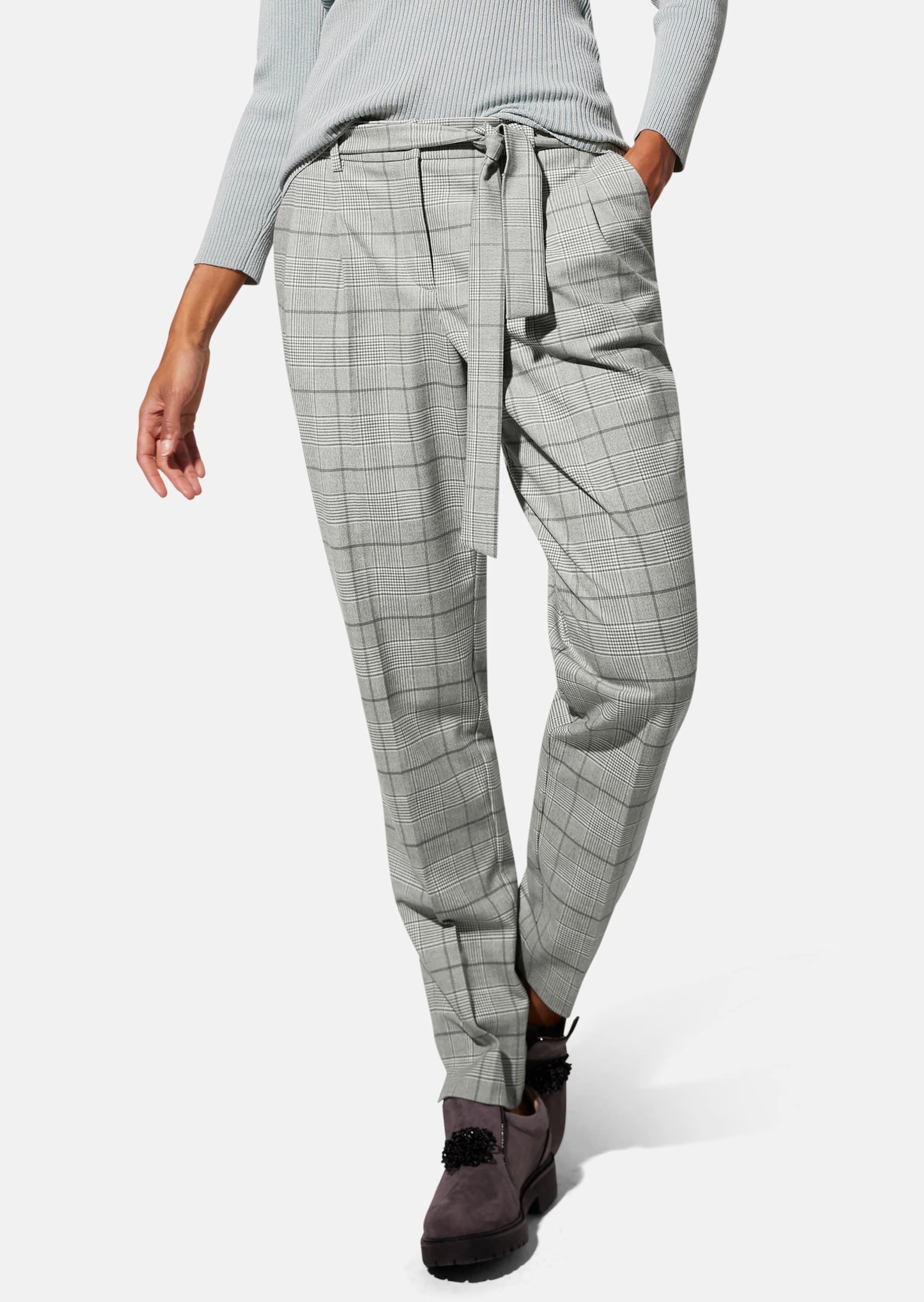 MADELEINE Bundfaltenhose »Hose Karo-Bundfaltenhose mit Bindegürtel«