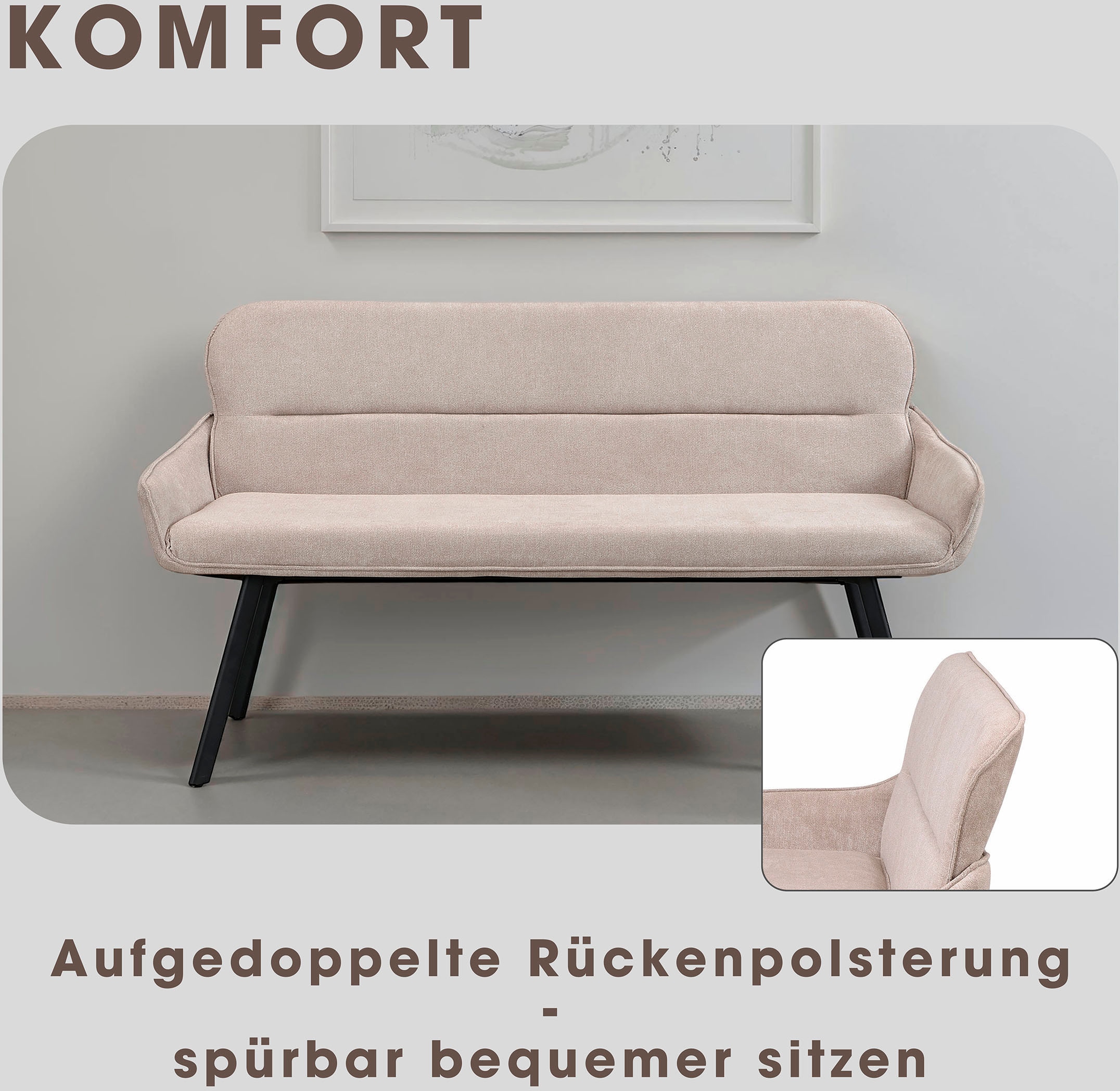 byLIVING Sitzbank »Rico« 1 Stk. tlg. gemütliche Esszimmerbank in 140 oder 160cm, hochwertiger Stoffbezug