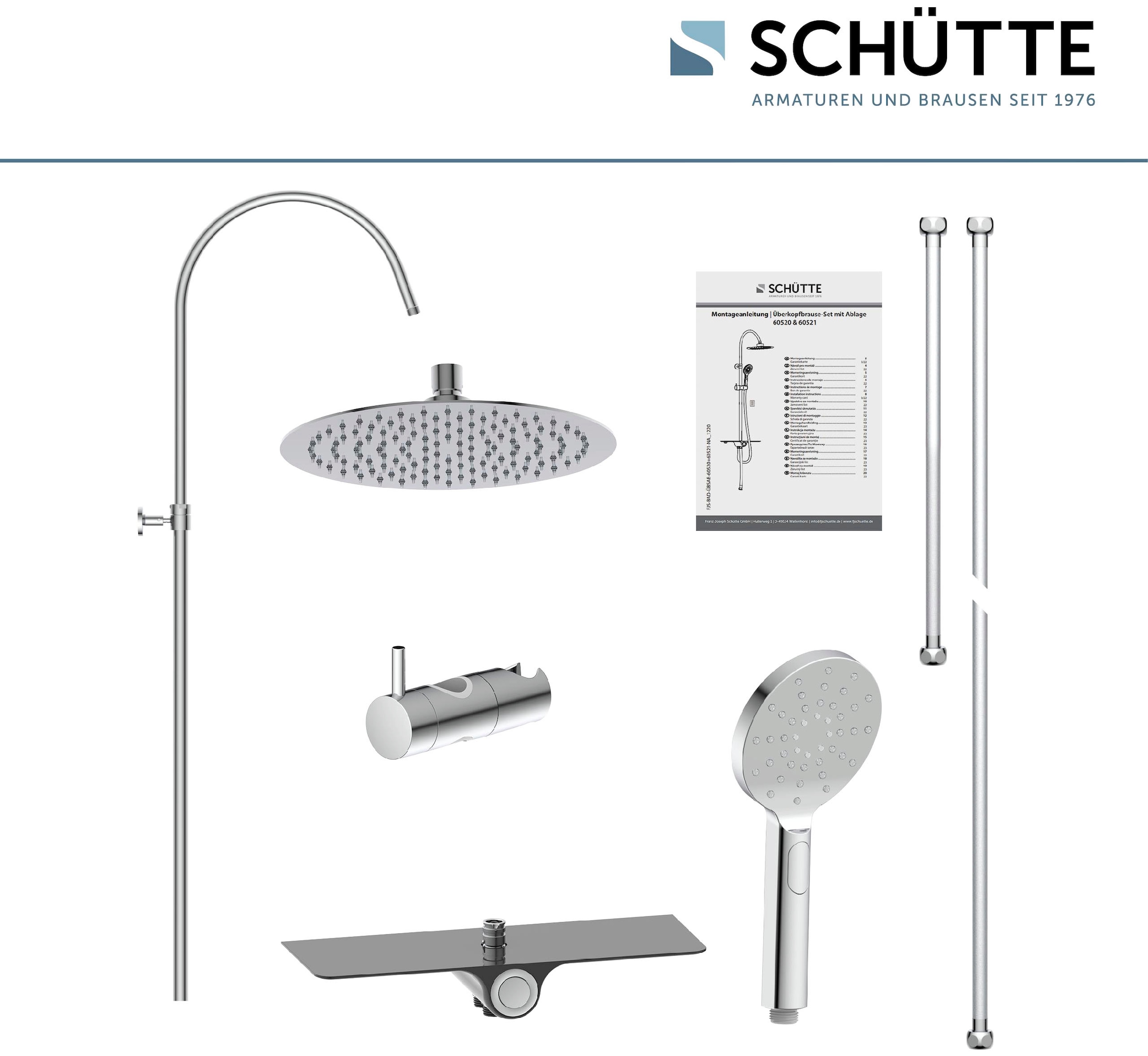 Schütte Brausegarnitur »Aquastar«, Regendusche, Edelstahl, mit Ablage, Handbrause mit 3 Funktionen