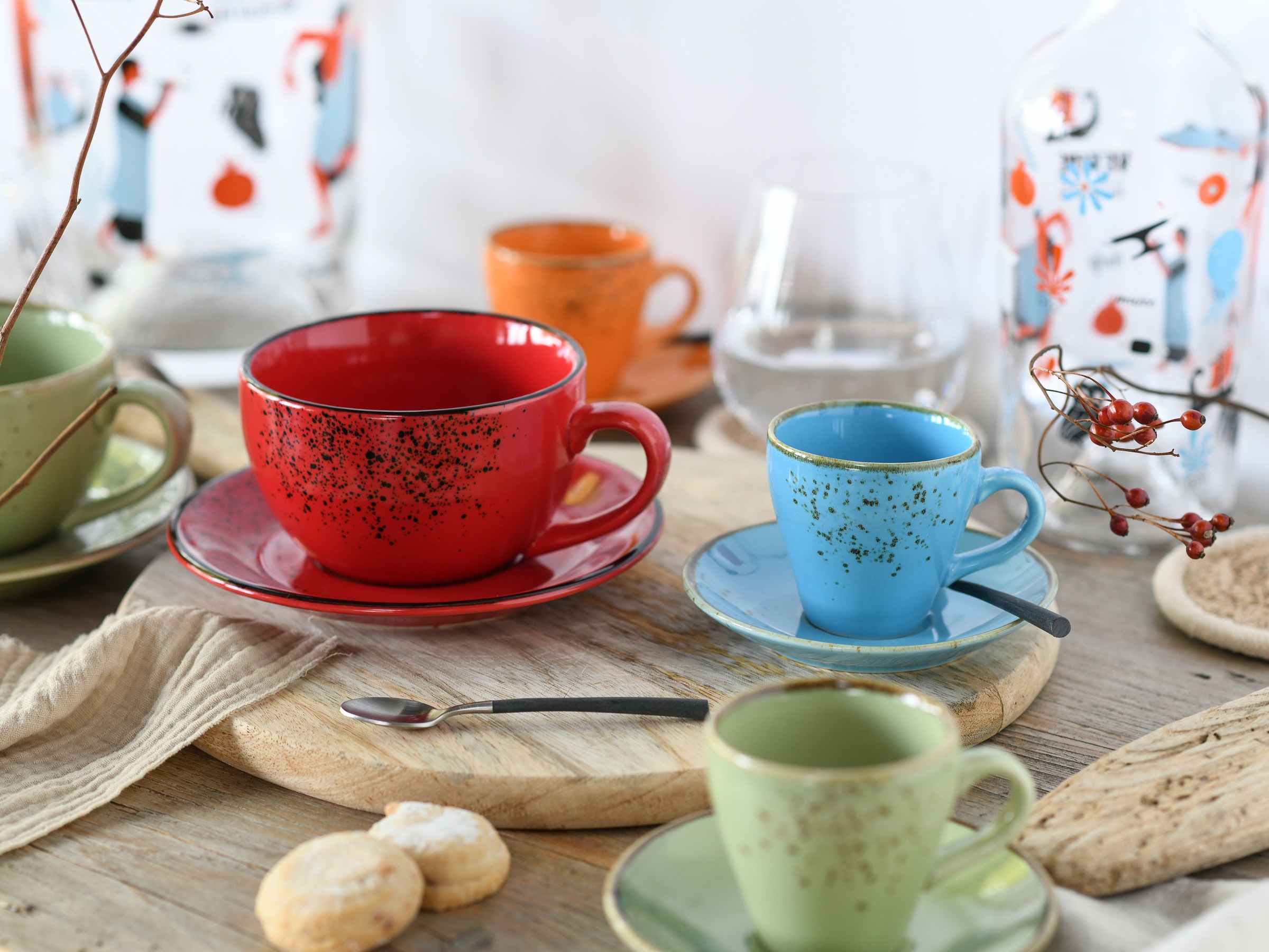 CreaTable Espressotasse »Nature Collection Mediterran, Espresso-Set, 8-tlg.« Handwerklicher Look, Vintage