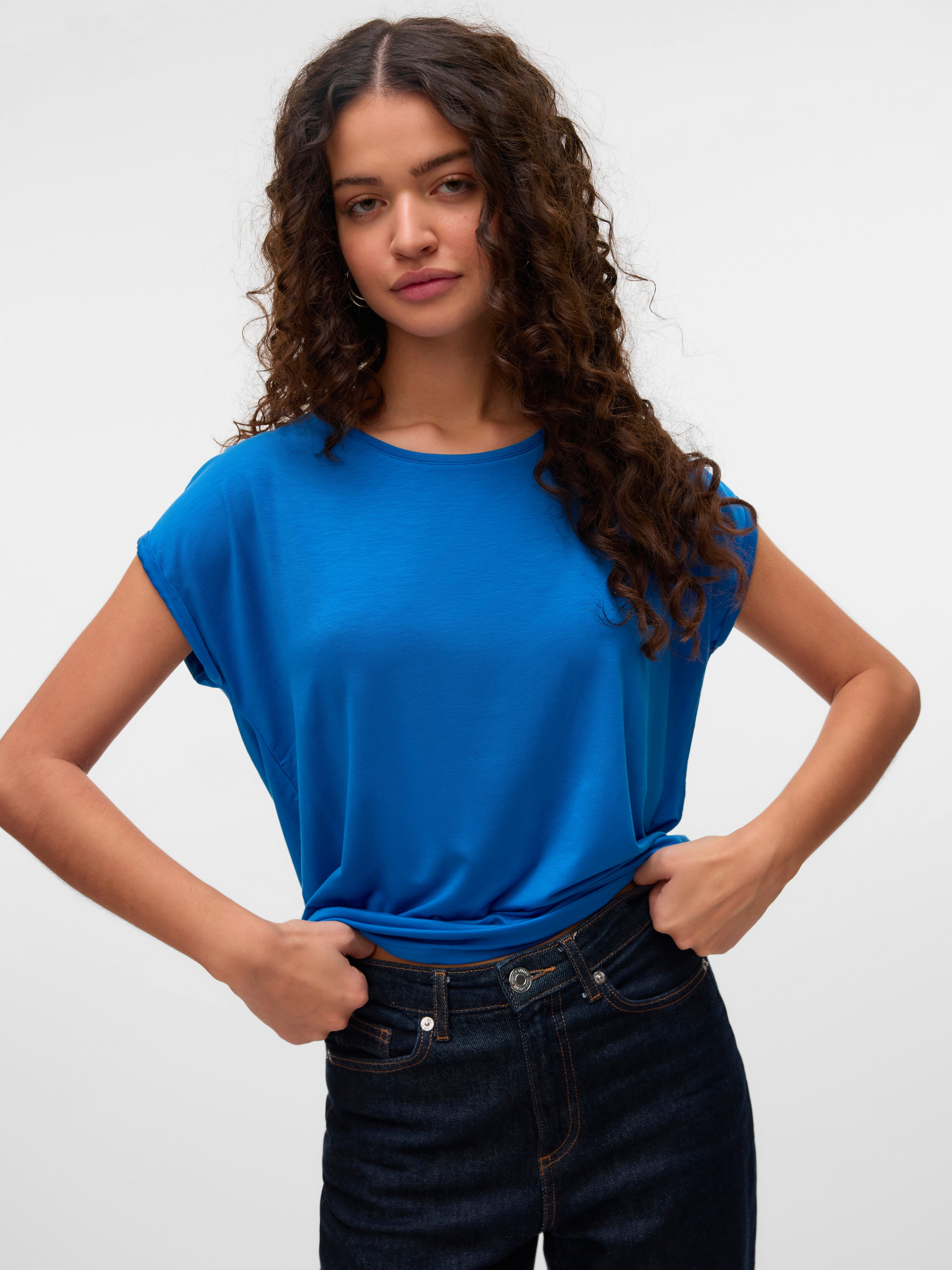 Vero Moda Rundhalsshirt "VMAVA PLAIN SS TOP GAJRS NOOS"