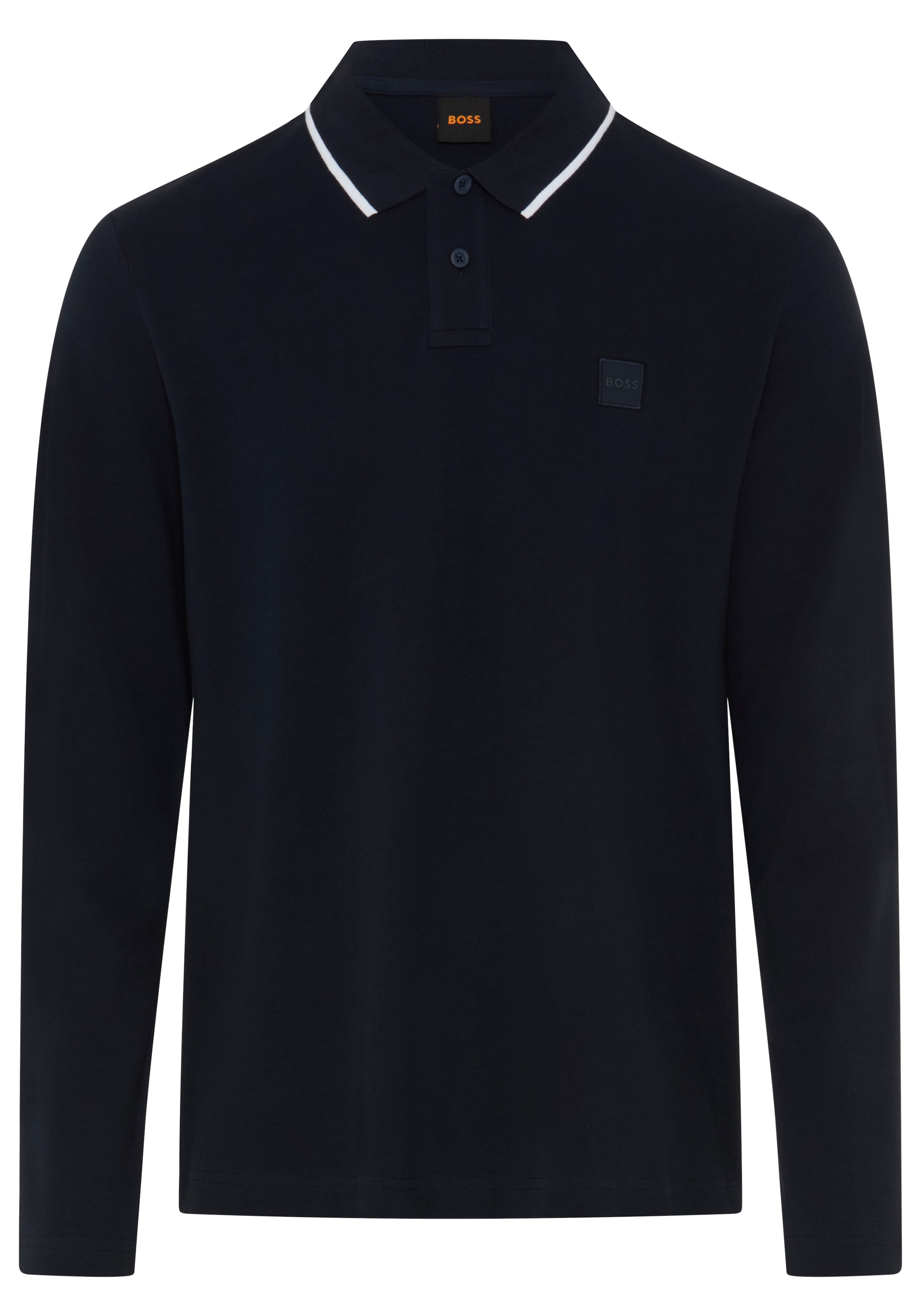 BOSS ORANGE Langarm-Poloshirt Regular Fit, reine Baumwolle, BOSS-Label