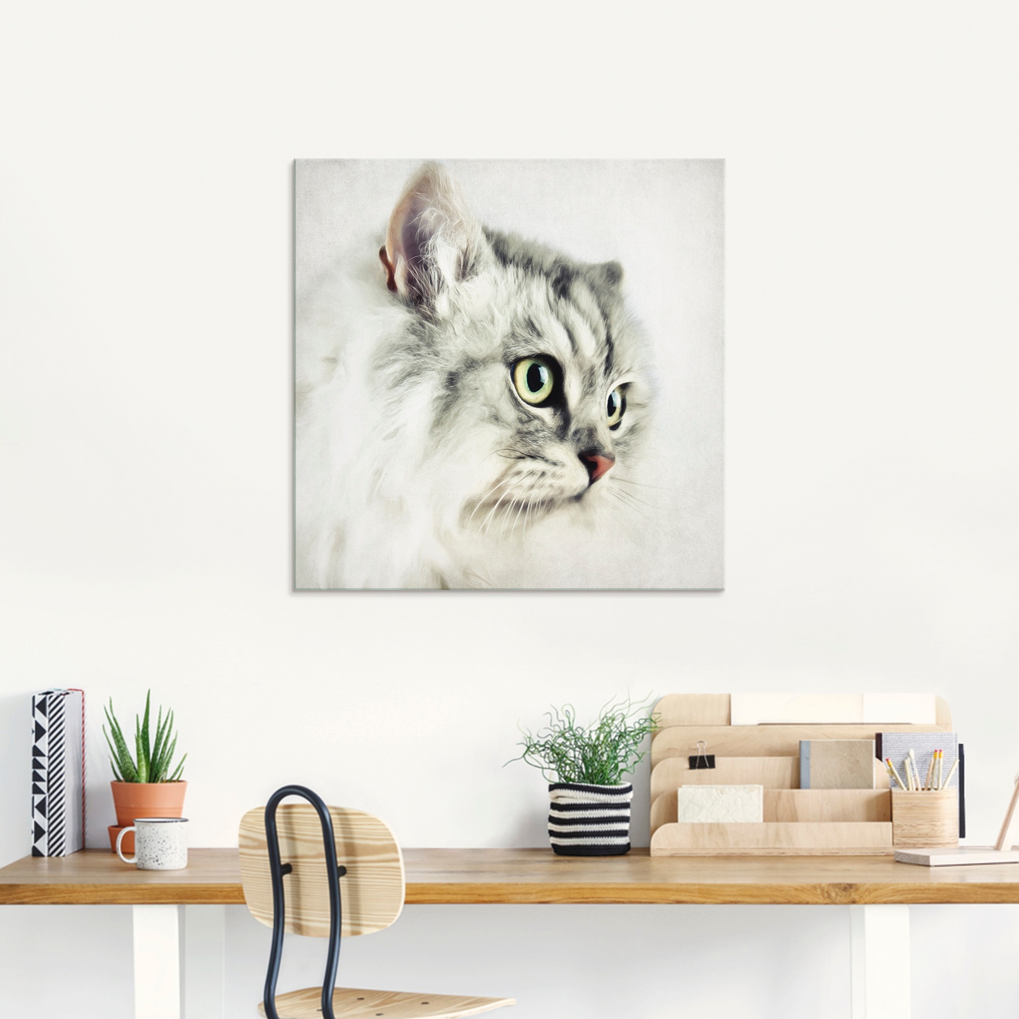 Artland Glasbild »Katzenporträt weiß«, Haustiere, (1 St.), in verschiedenen Größen