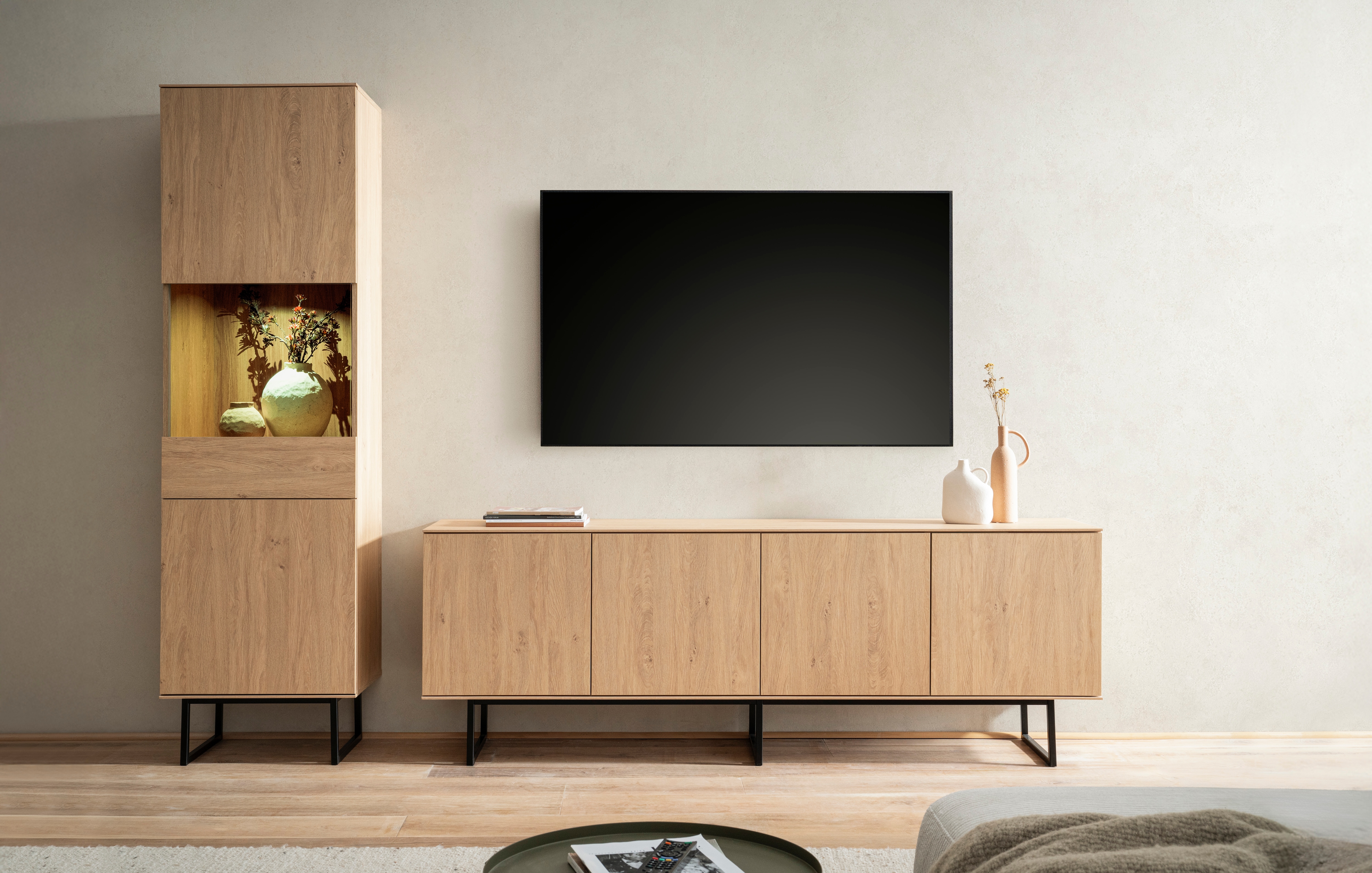 Home affaire Wohnzimmer-Set "Lund, moderne Anbauwand, Wohnzimmer-Set in Stone Oak oder Nussbaum" 2 Stk. tlg.