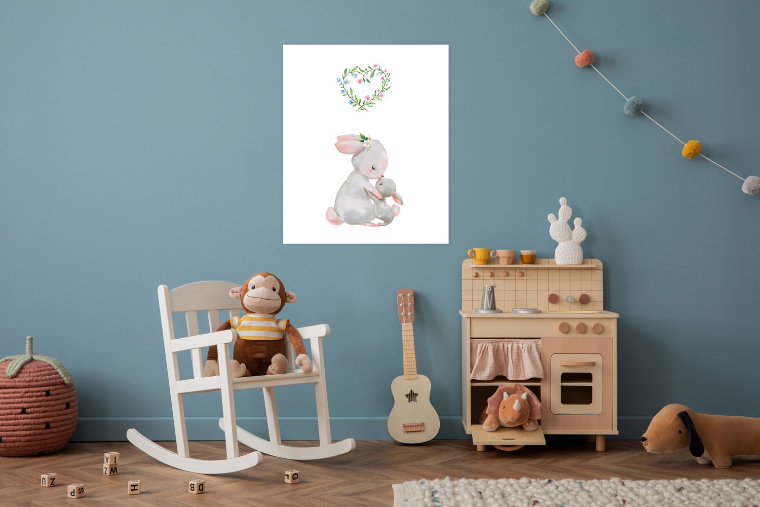 Lüttenhütt Bild mit Rahmen "oder Poster, Großer Hase und Hasenkind mit Herz" Fantasy Herz Herzen Tiere 1 Stk. tlg. HD Premium Druck