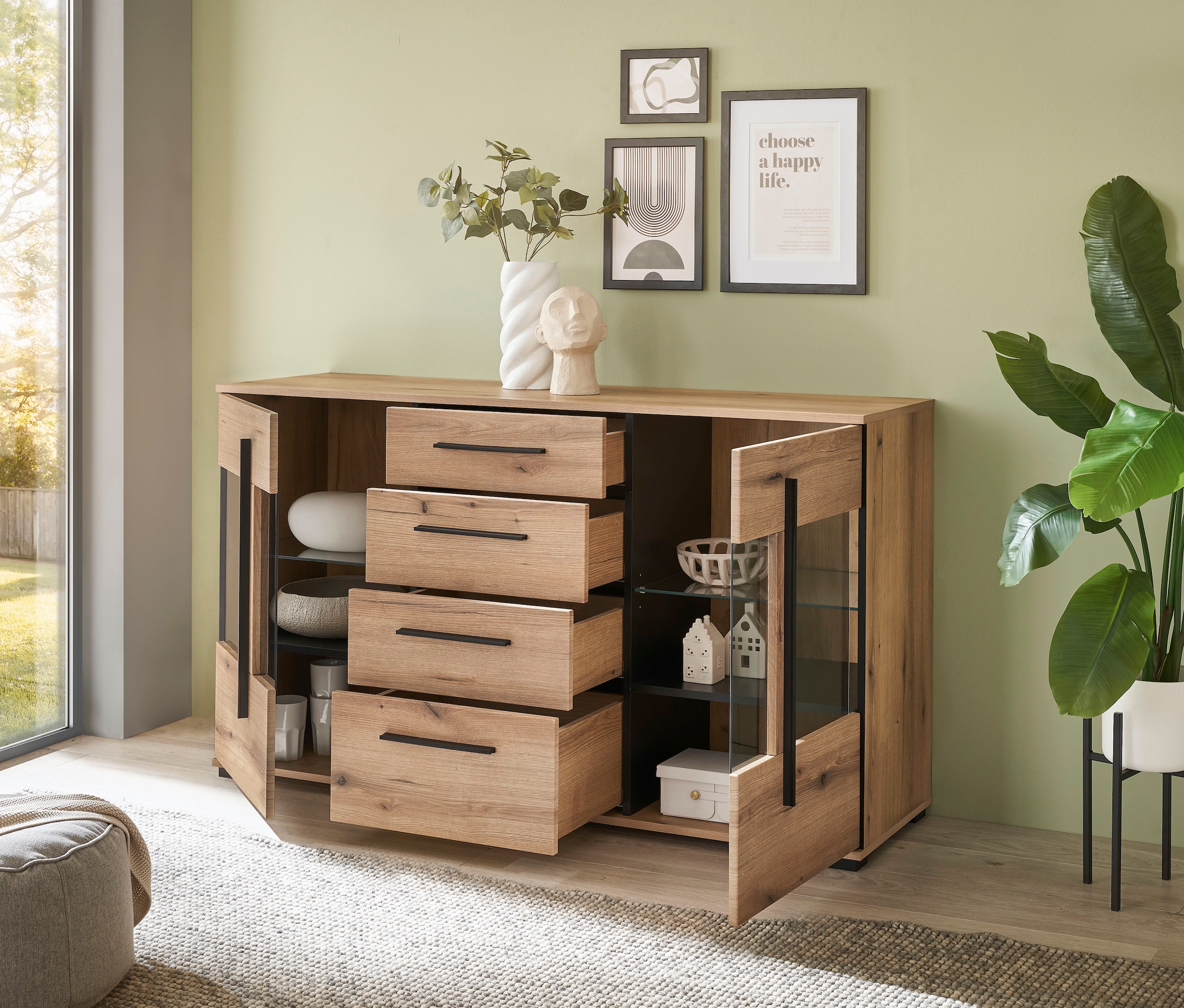 INOSIGN Sideboard »Cantara, moderner Schrank, Kommode in Eiche Evoke oder weiß«, schwarze Stangengriffe, ausreichend Stauraum, vielseitig einsetzbar