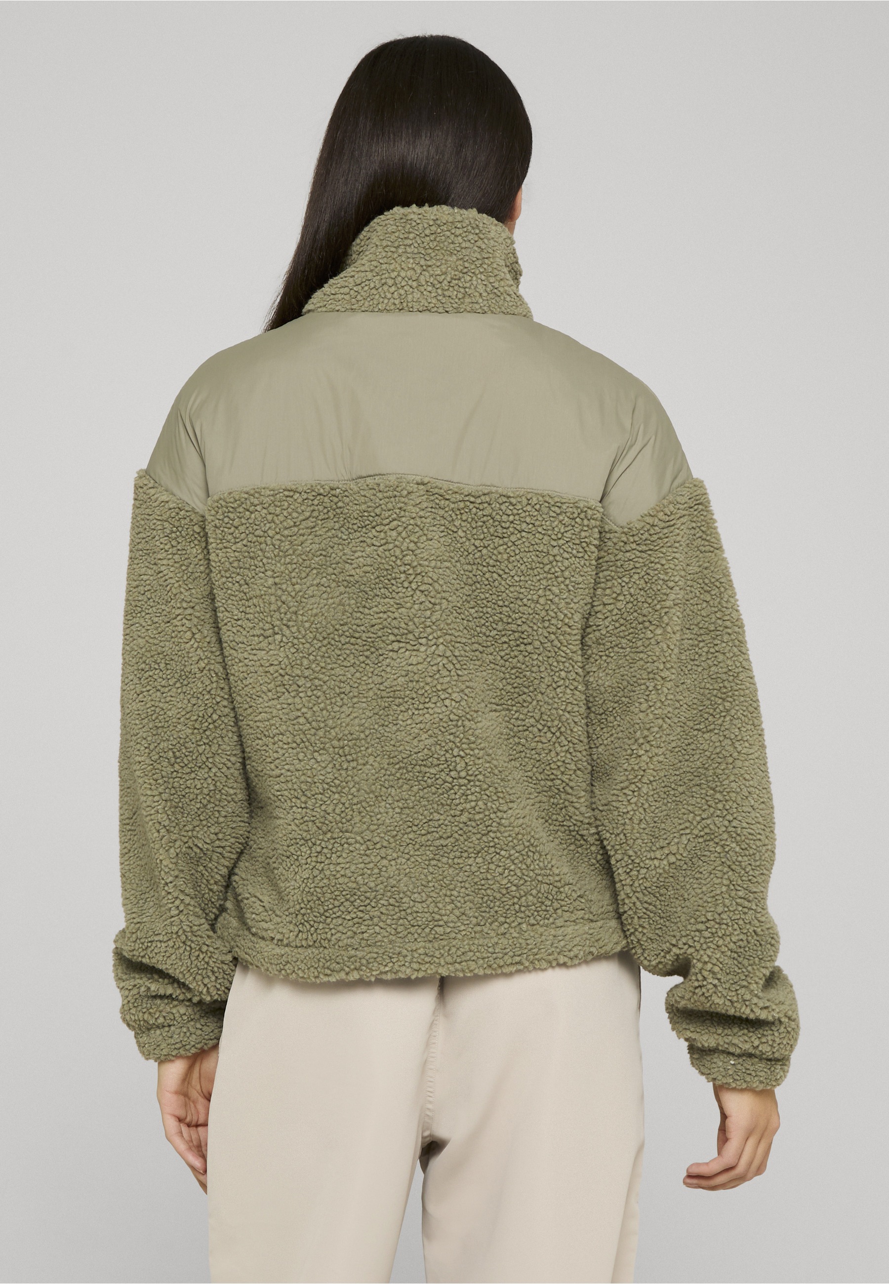 URBAN CLASSICS Winterjacke »Urban Classics Damen Ladies Sherpa Mix Jacket« 1 Stk. tlg. mit Kapuze
