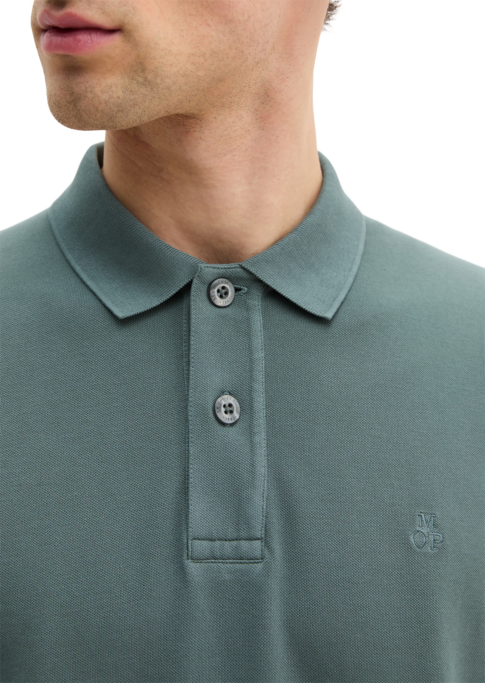 Langarm-Poloshirt MARC O'POLO, Herren, Gr. L, skipping stone, Piqué, Obermaterial: 95% Baumwolle, 5% Elasthan, regular fit normal, Shirts, Piqué regular fit aus Bio-Baumwolle mit Elasthan 6