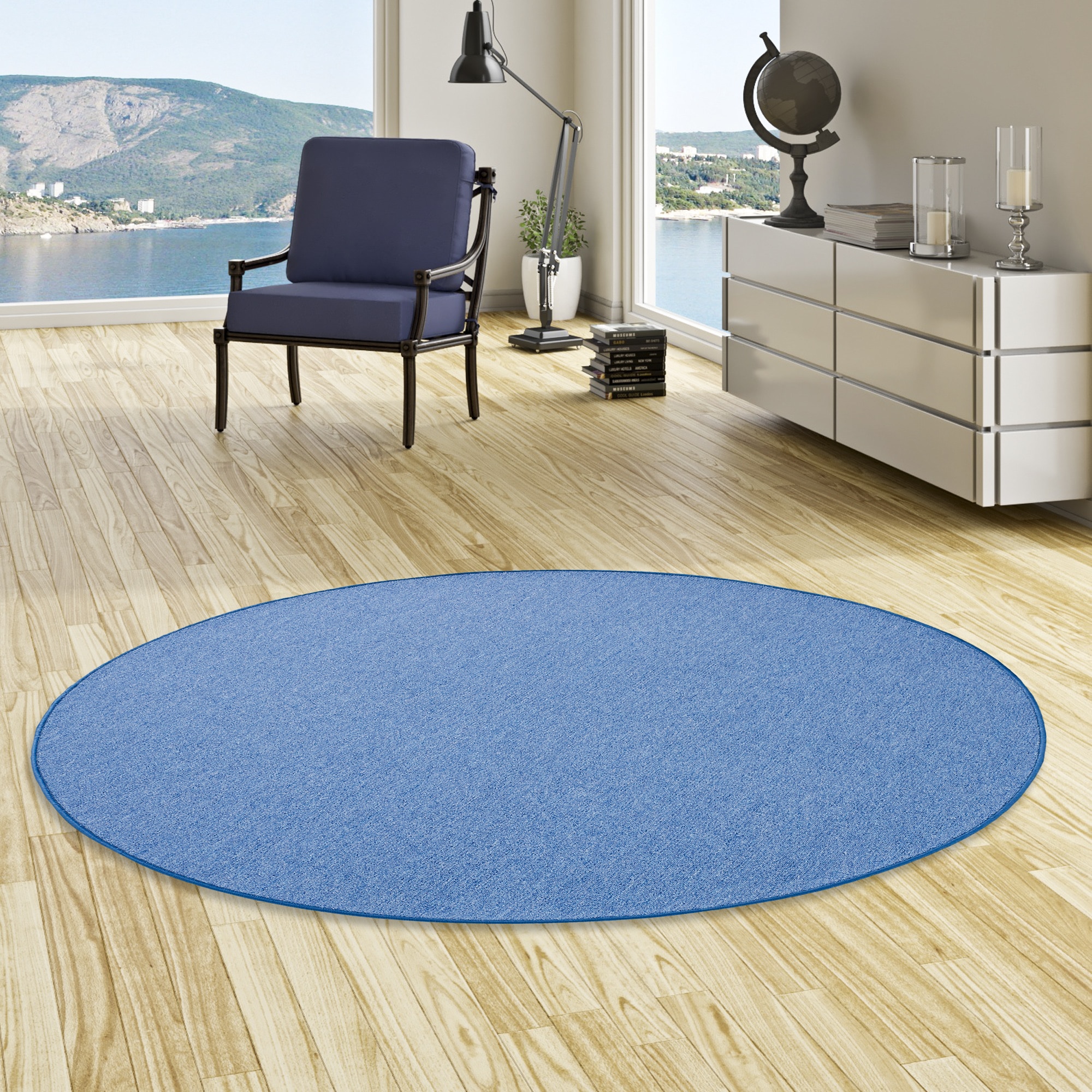 my home Teppich »Fortis«, rund, 5 mm Höhe, Uni Farben, Schlinge, gekettelt, strapazierfähig, Wohnzimmer