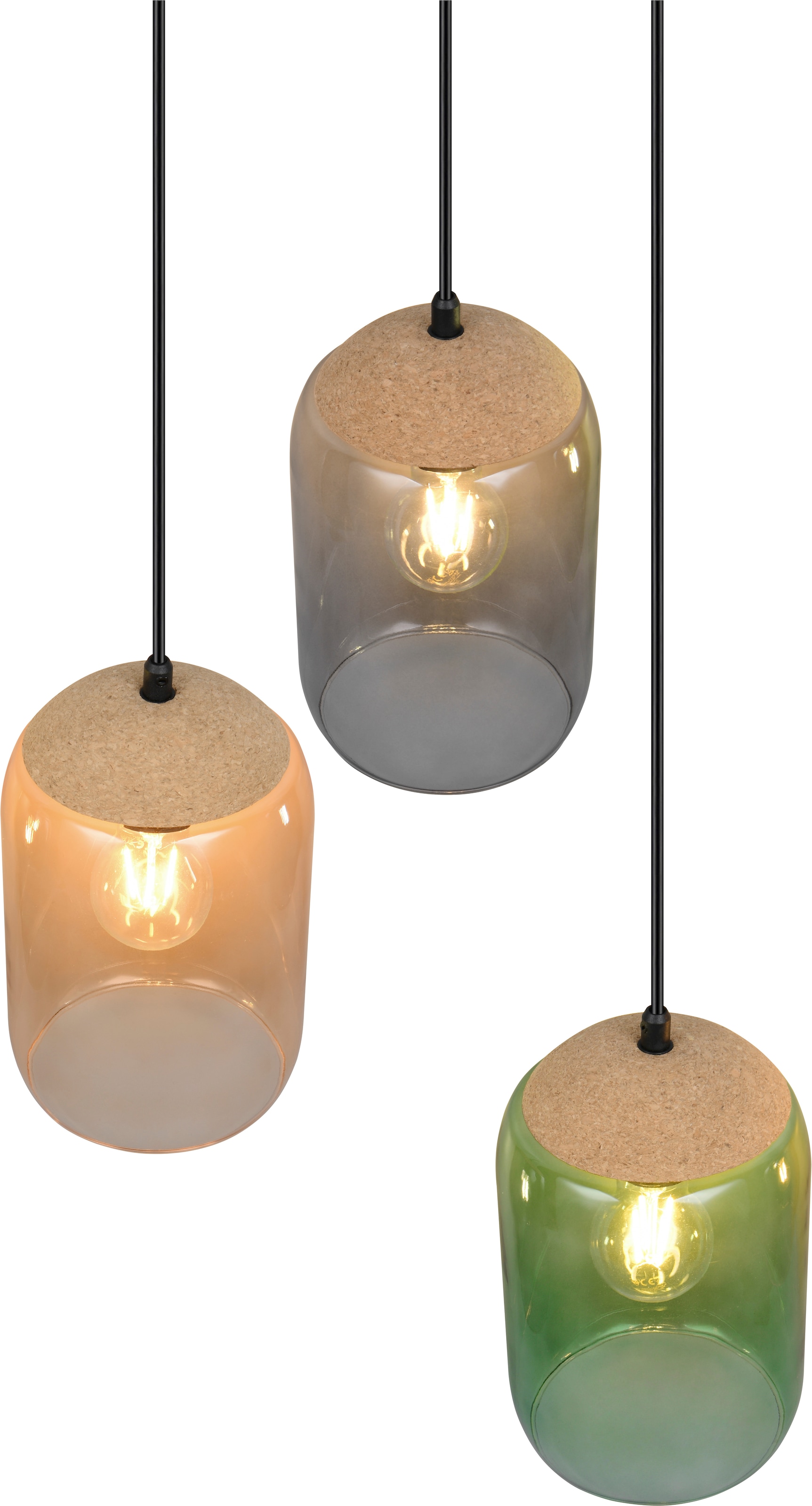 TRIO Leuchten Pendelleuchte »CORK, mehrflammige Hängelampe mit bunten Glasschirmen exkl E27 max 10W« E27 1 Stk. warmweiß - kaltweiß aus min. 50% Recycling-Material (Glas), Höhe bis 150 cm