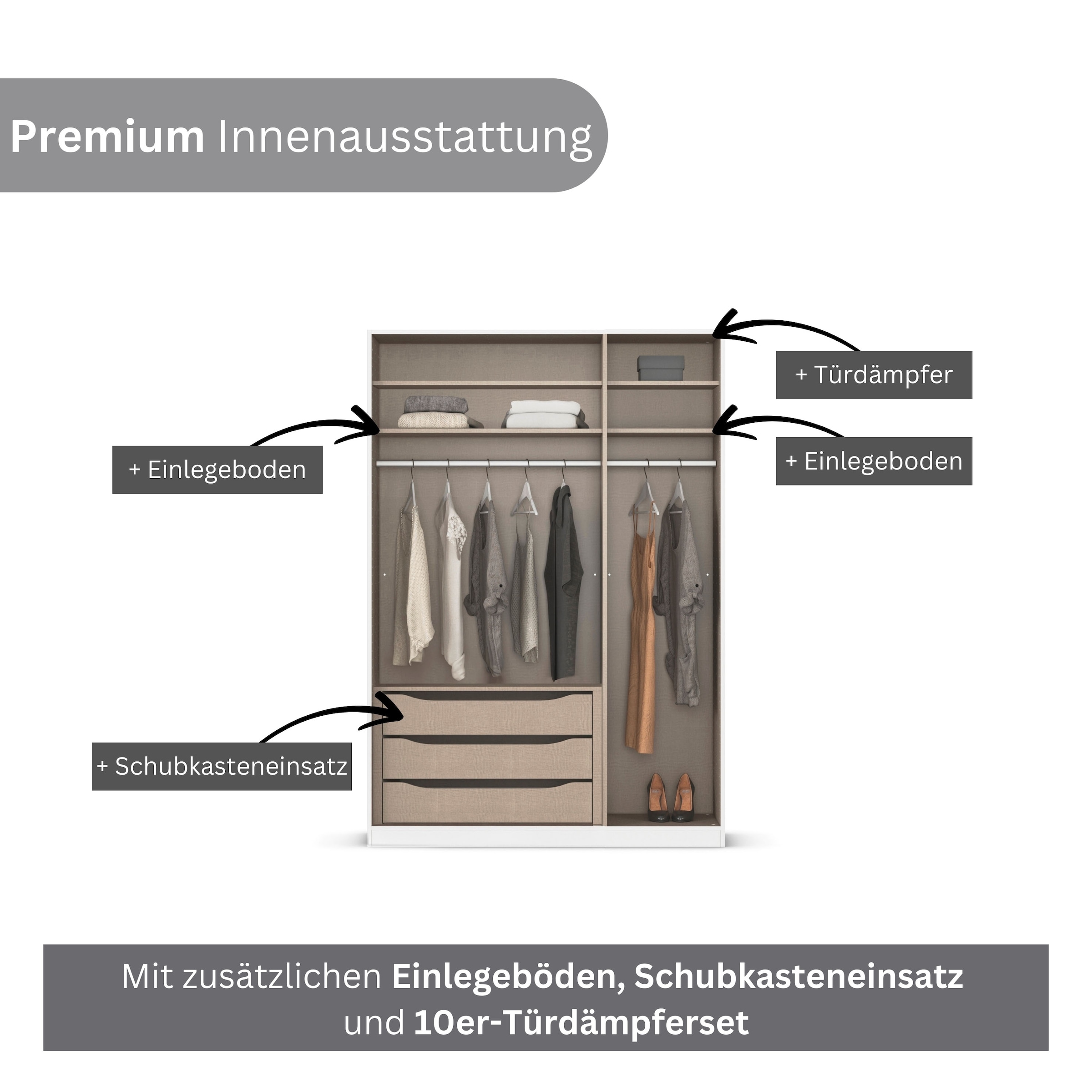 rauch Kleiderschrank, (in 3 verschiedenen Ausstattungen BASIC/CLASSIC/PREMIUM), mit hochwertigen Stangengriffen in Schwarz aus Metall MADE IN GERMANY