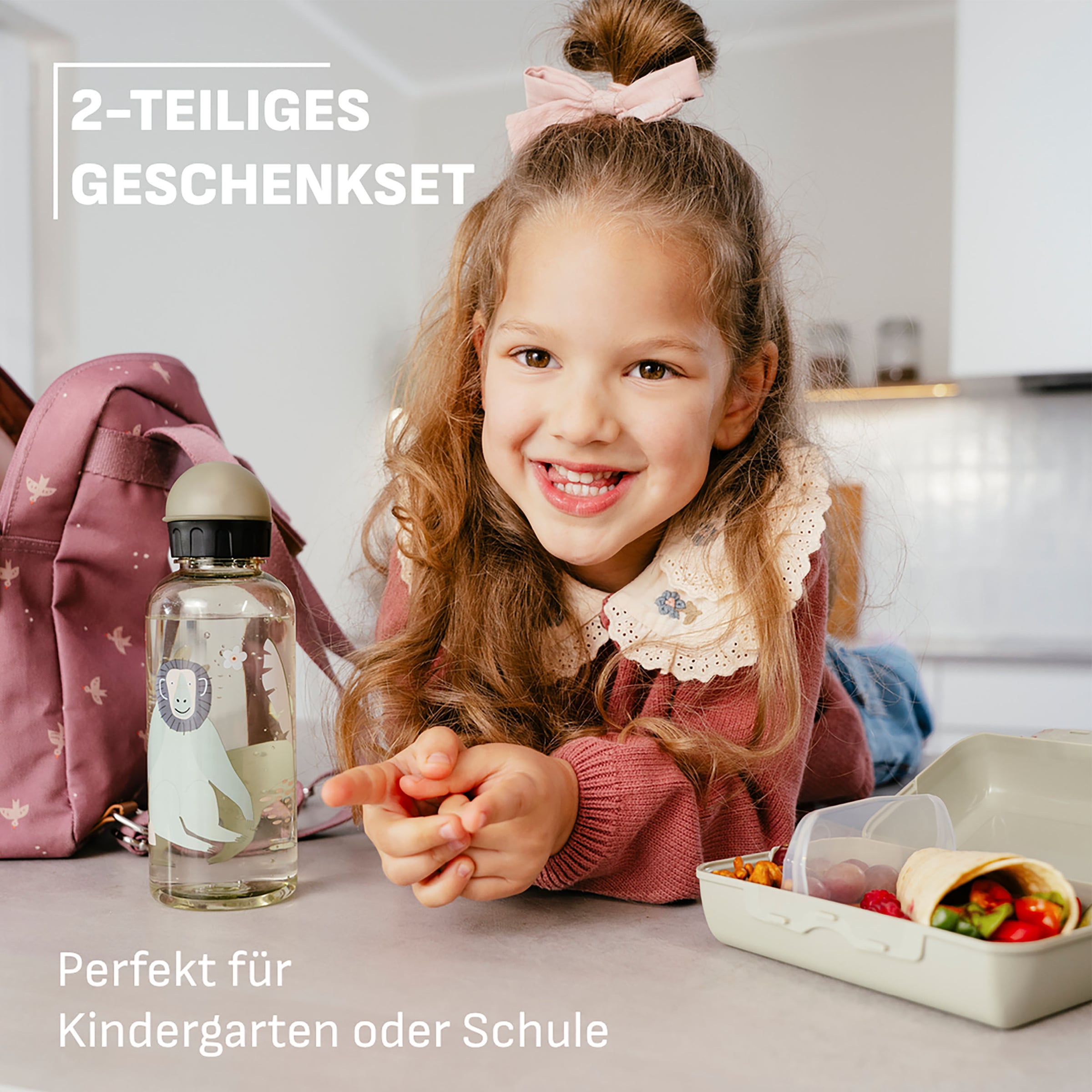 Emsa Kindergeschirr-Set »Kids« Tritan-Trinkflasche, 0,6 l, Vorratsdose mit herausnehmbarem Trenner