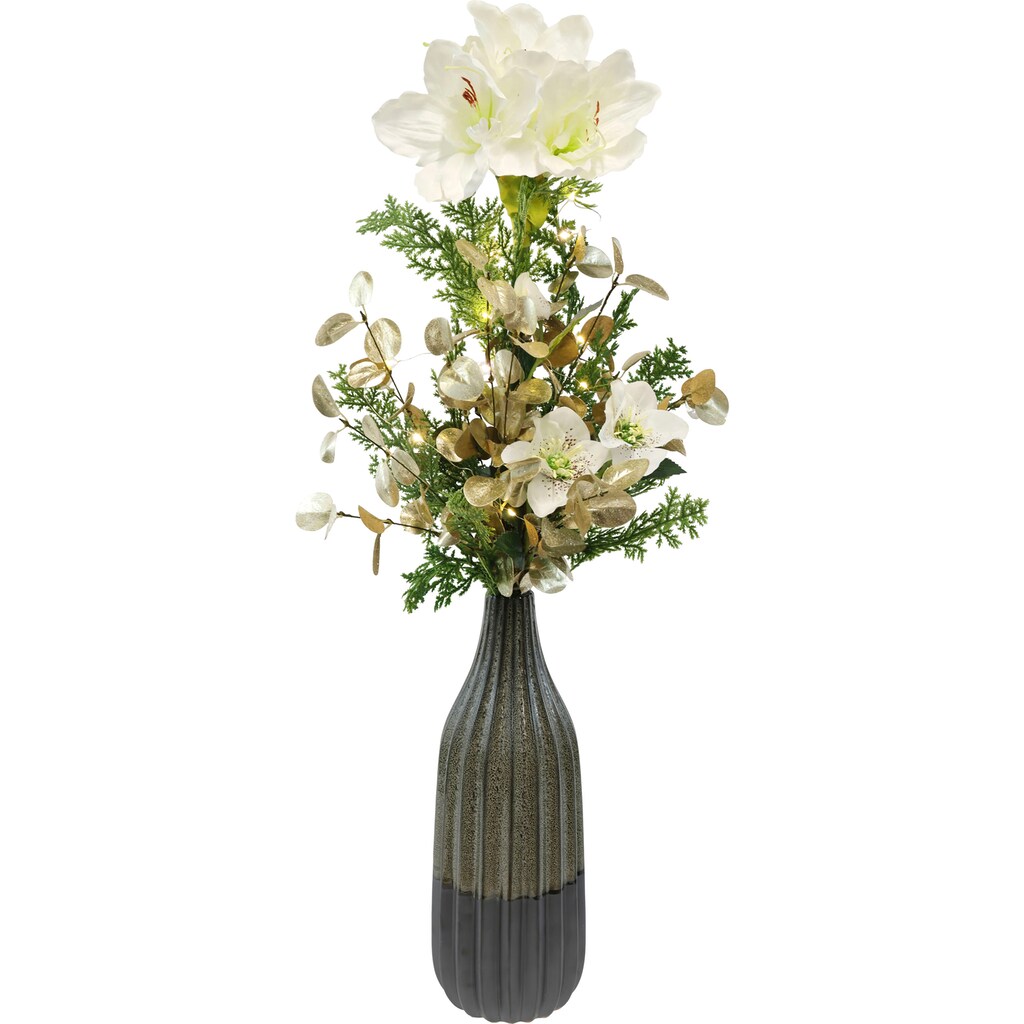 I.GE.A. Winterliche Kunstpflanze »mit Amaryllis in Vase aus Keramik, Blumen-Arrangement, LED-Beleuchtung«