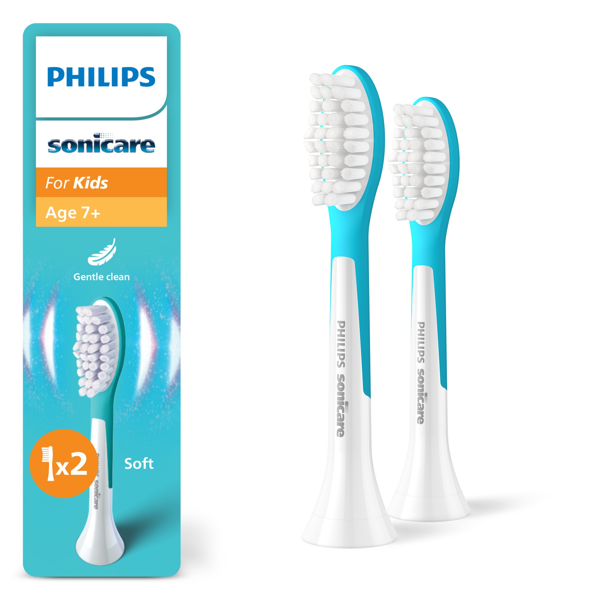 Kinder Aufsteckbürsten "For Kids", 2 Stk., transparent, PHILIPS SONICARE, Zahnbürstenköpfe, für Milchzähne geeignet, ab 7 Jahren, für jedes Sonicare