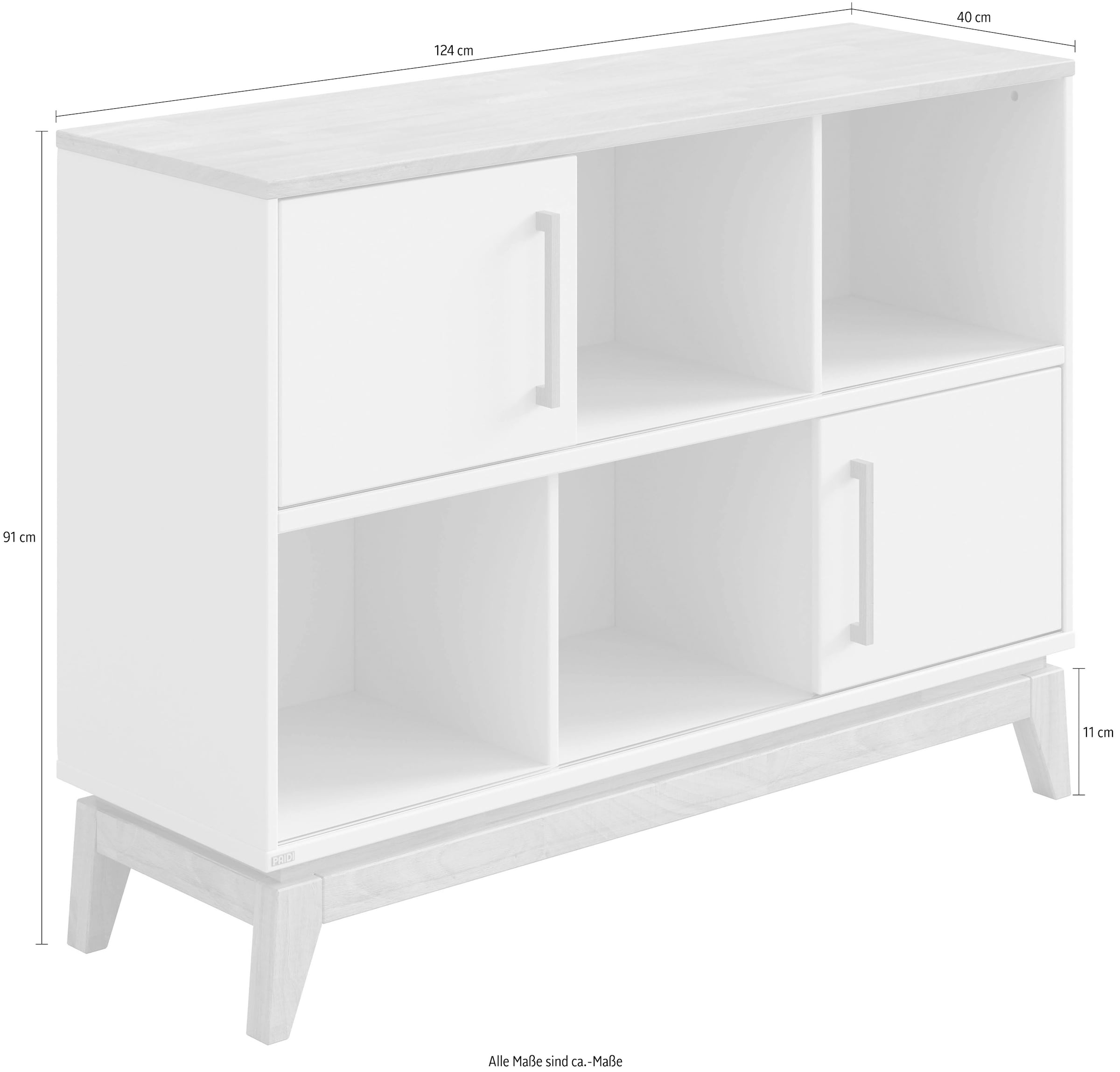 PAIDI Sideboard »STIENE in Beige oder Grau, 6 Fächer und 2 Schiebetüren mit Soft-Close« B/H/T ca. 124/91/40cm,  stabiles Regal mit Massivholz, Standregal, geprüfte Qualität