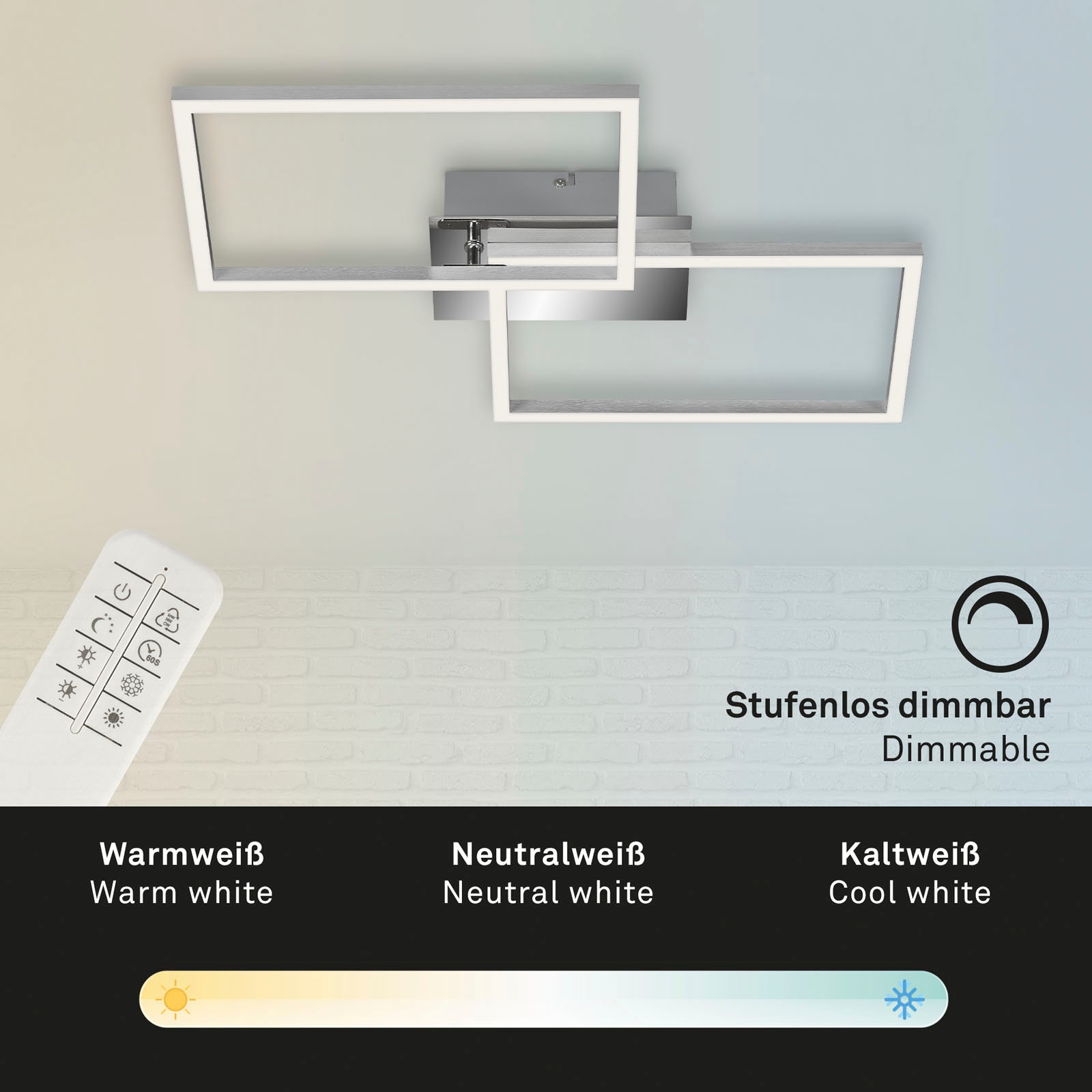 Briloner Leuchten LED Deckenleuchte »3149018 FRAME«, Deckenlampe, 50x38,8x7,8cm, Chrom, 30W, Wohnzimmer, Schlafzimmer