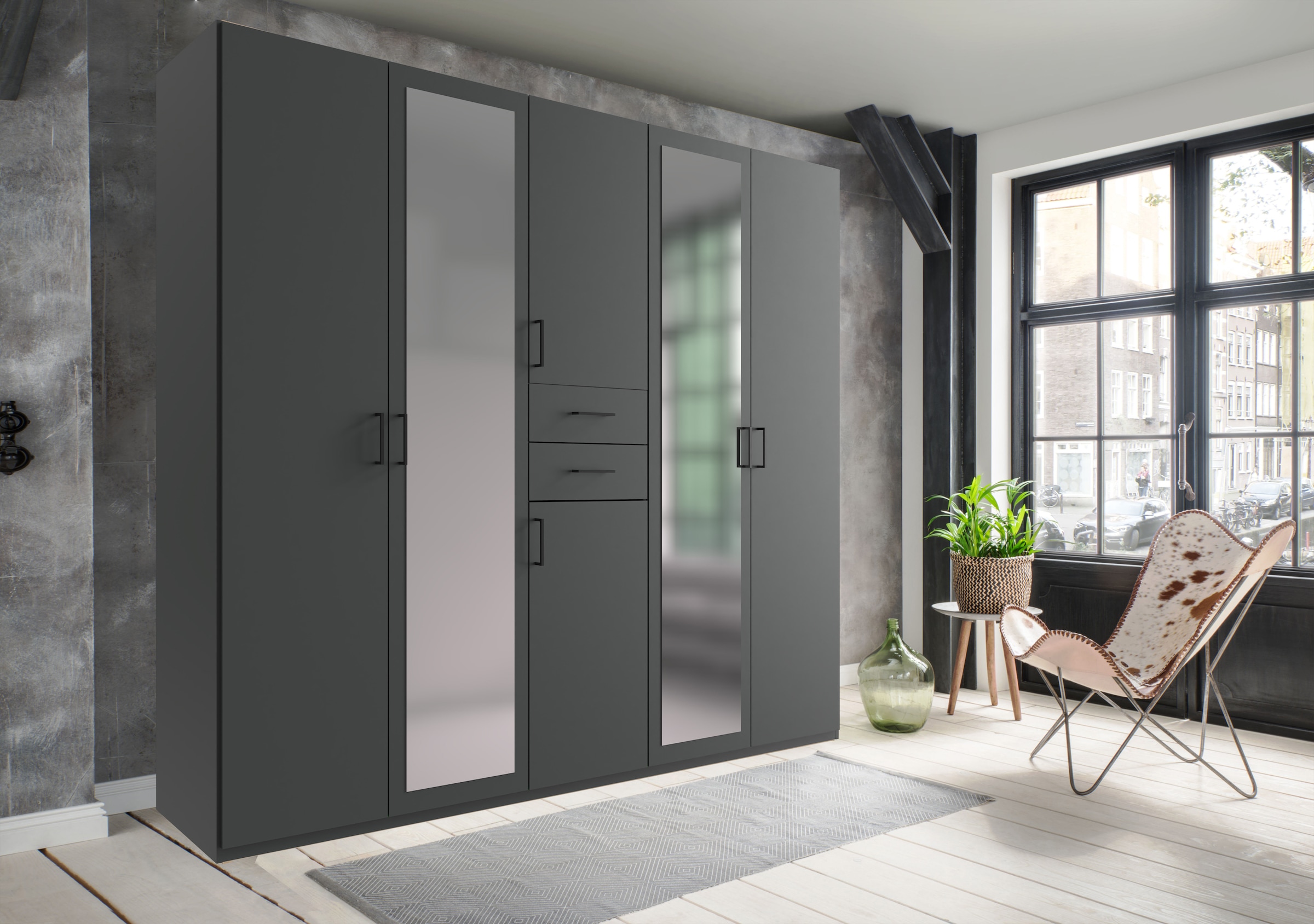 Wimex Drehtürenschrank »Dillingen« Schubladen auf bequemer Zugriffshöhe, mit Spiegel