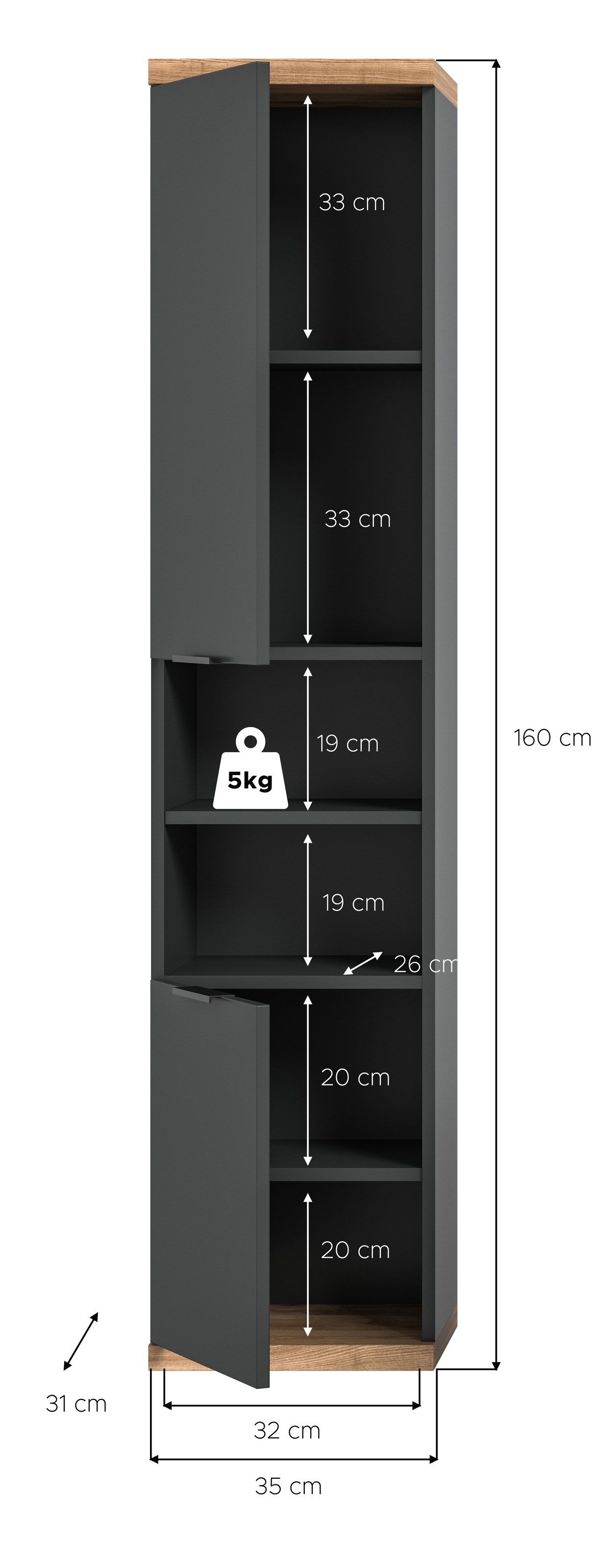 welltime Hängeschrank »Sencillo, Hängeschrank 160 cm«, (1 St.), Sencillo, Hängeschrank, 2 Türen, 2 offene Fächer