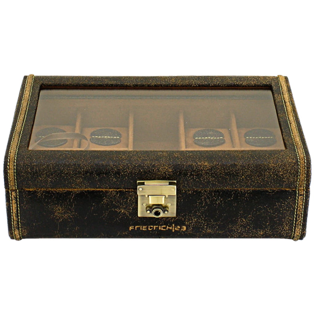 Friedrich23 Uhrenbox »Cubano 27022-6« (9 St.) Mittelfach für Uhrenarmbänder messingfarbenes Schloss Fangband
