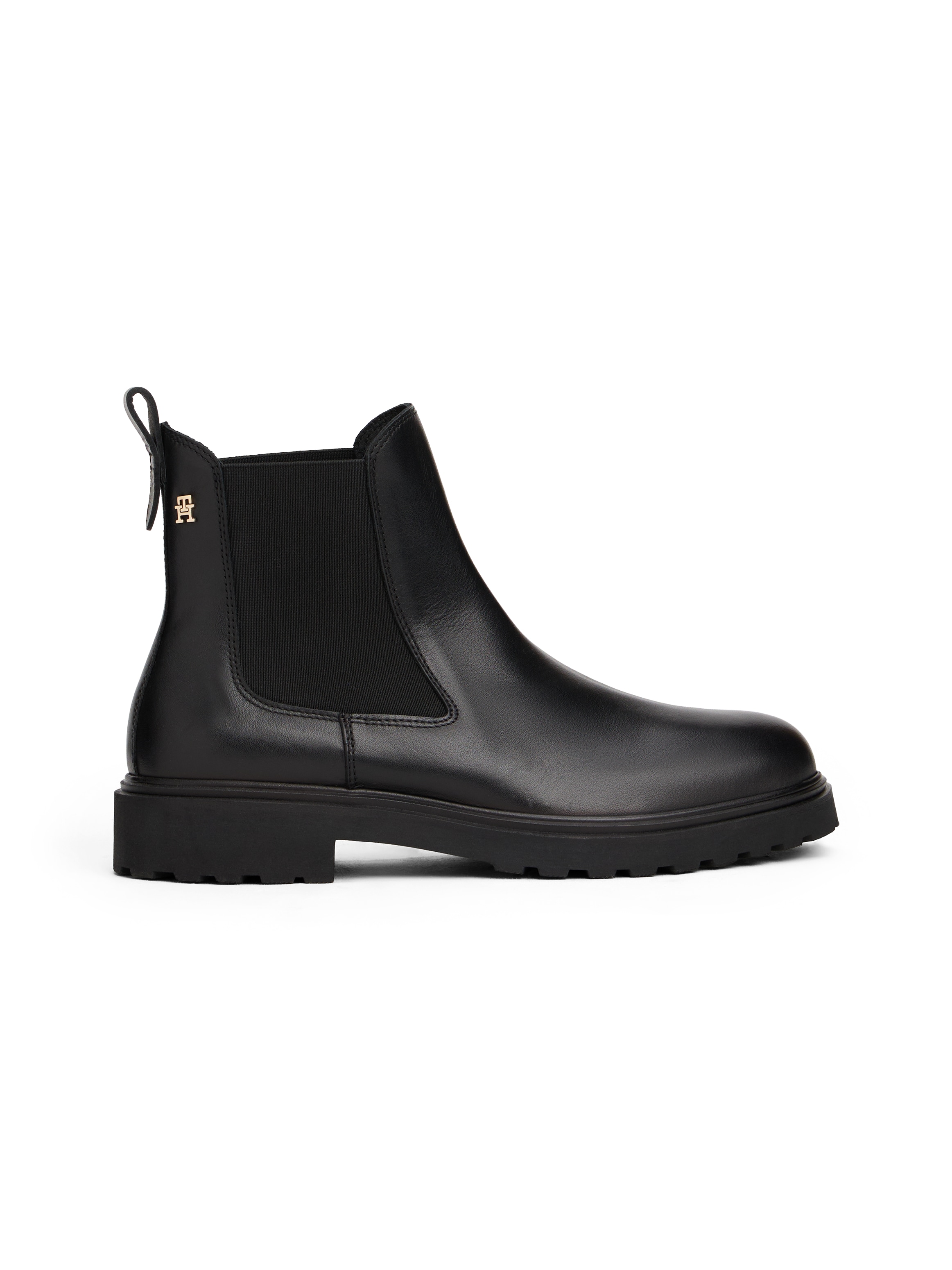 Tommy Hilfiger Chelseaboots »TH LEATHER CLEATED CHELSEA«, Blockabsatz, Stiefelette, Schlupfboots, beidseitiger Stretcheinsatz