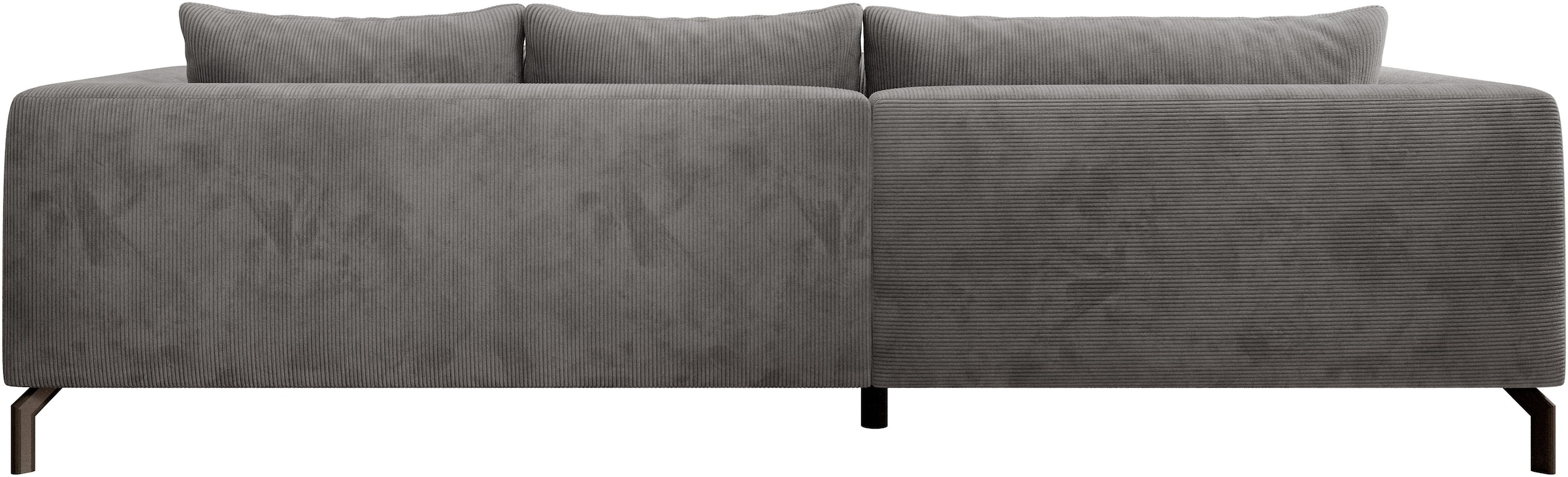INOSIGN Ecksofa »Cross, mit softem Sitz, L-Form, wendbare Zierkissen, Breite 284 cm«, Couch mit vielen Kissen, stylische Kreuznaht, elegante Metallfüße