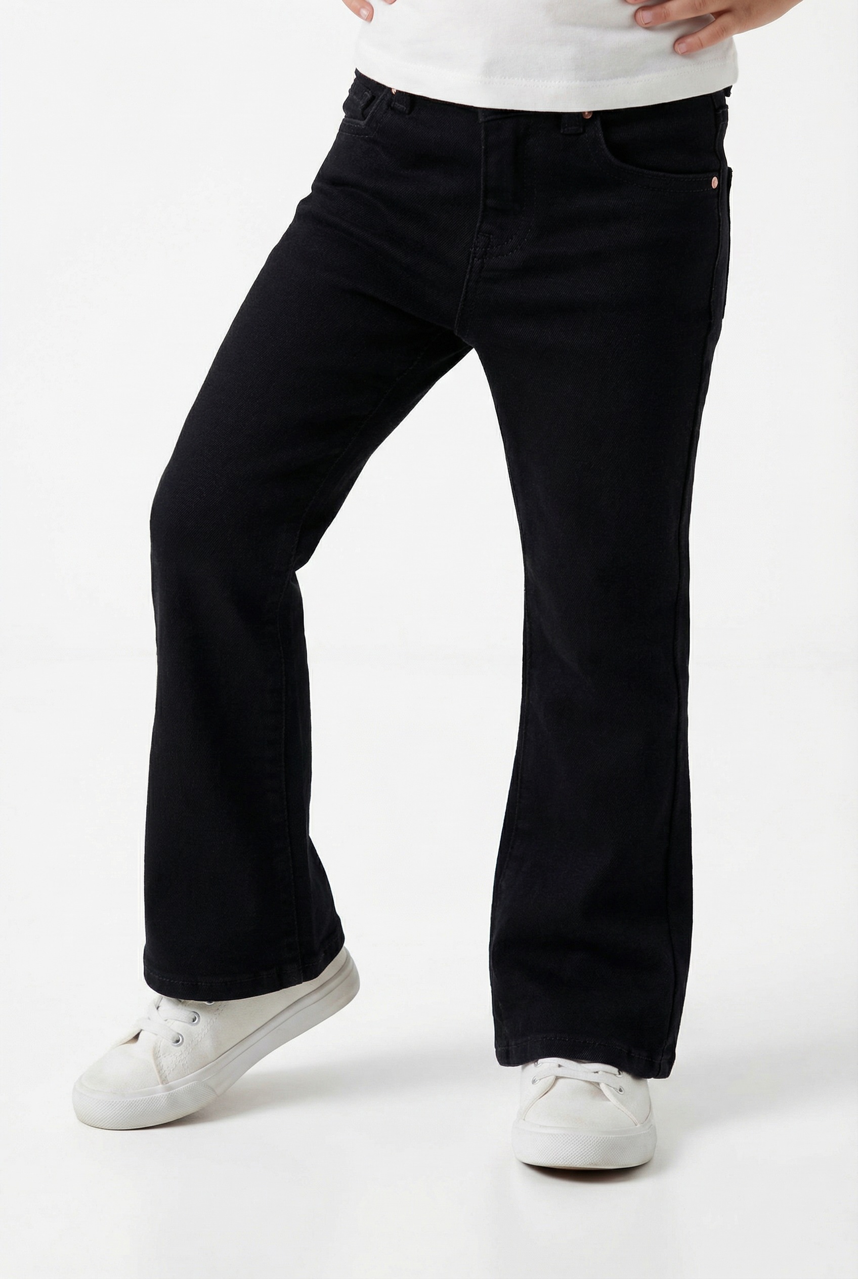 Schlagjeans KIDS ONLY "KOGJUICY", Mädchen, Gr. 134, N-Gr, schwarz (schwarz denim), Denim/Jeans, Obermaterial: 99% Baumwolle, 1% Elasthan, unifarben, bootcut fit knöchellang, Jeans 2