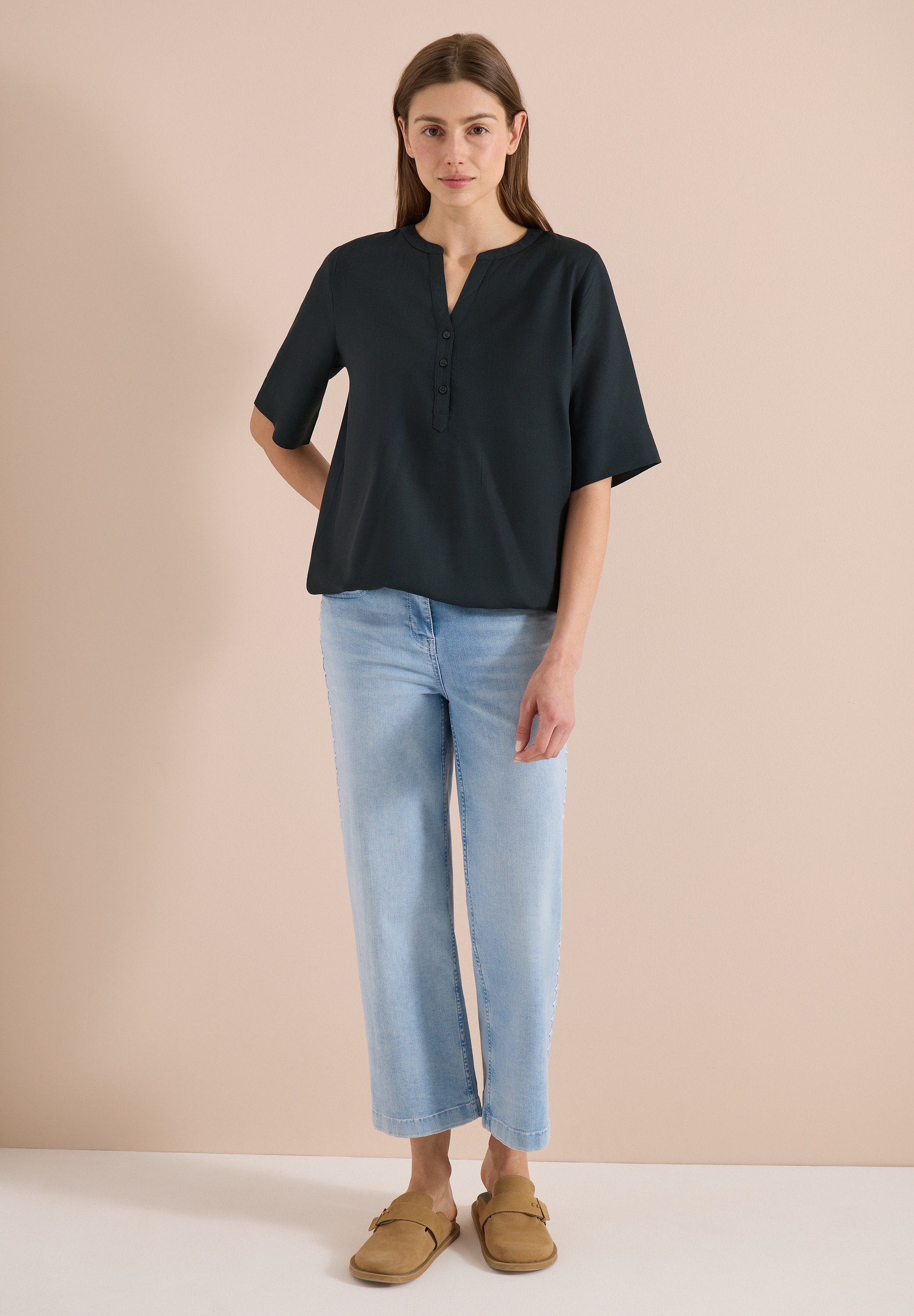 Cecil Shirtbluse mit geschlitztem Rundhalsausschnitt