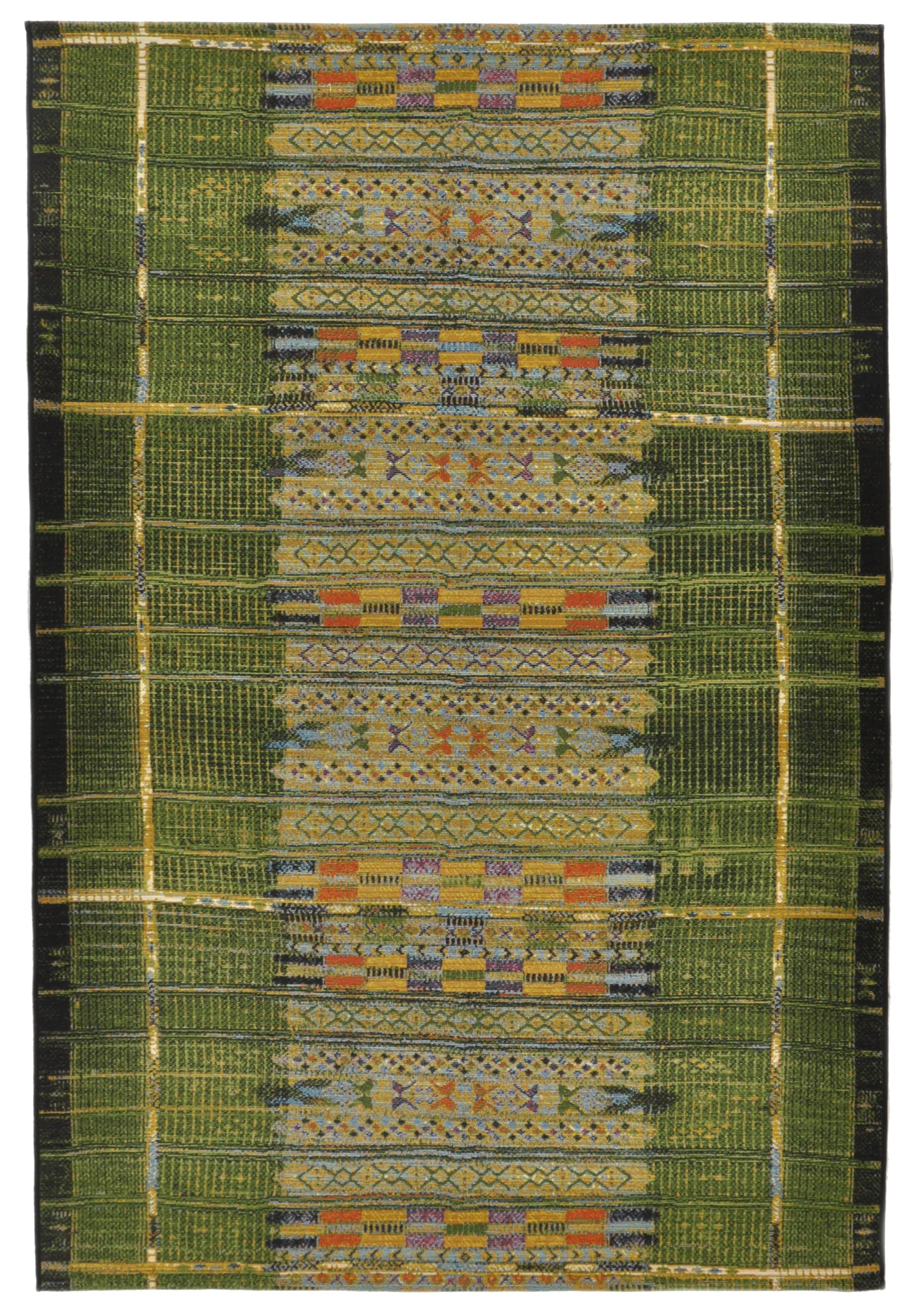 Teppich GINO FALCONE "Outdoor-Africa 38" Gr. 7, grün, B:300cm H:5mm L:400cm, Kunstfaser, Teppiche, Teppich, Flachgewebe, Ethno Style, In- und Outdoor geeignet