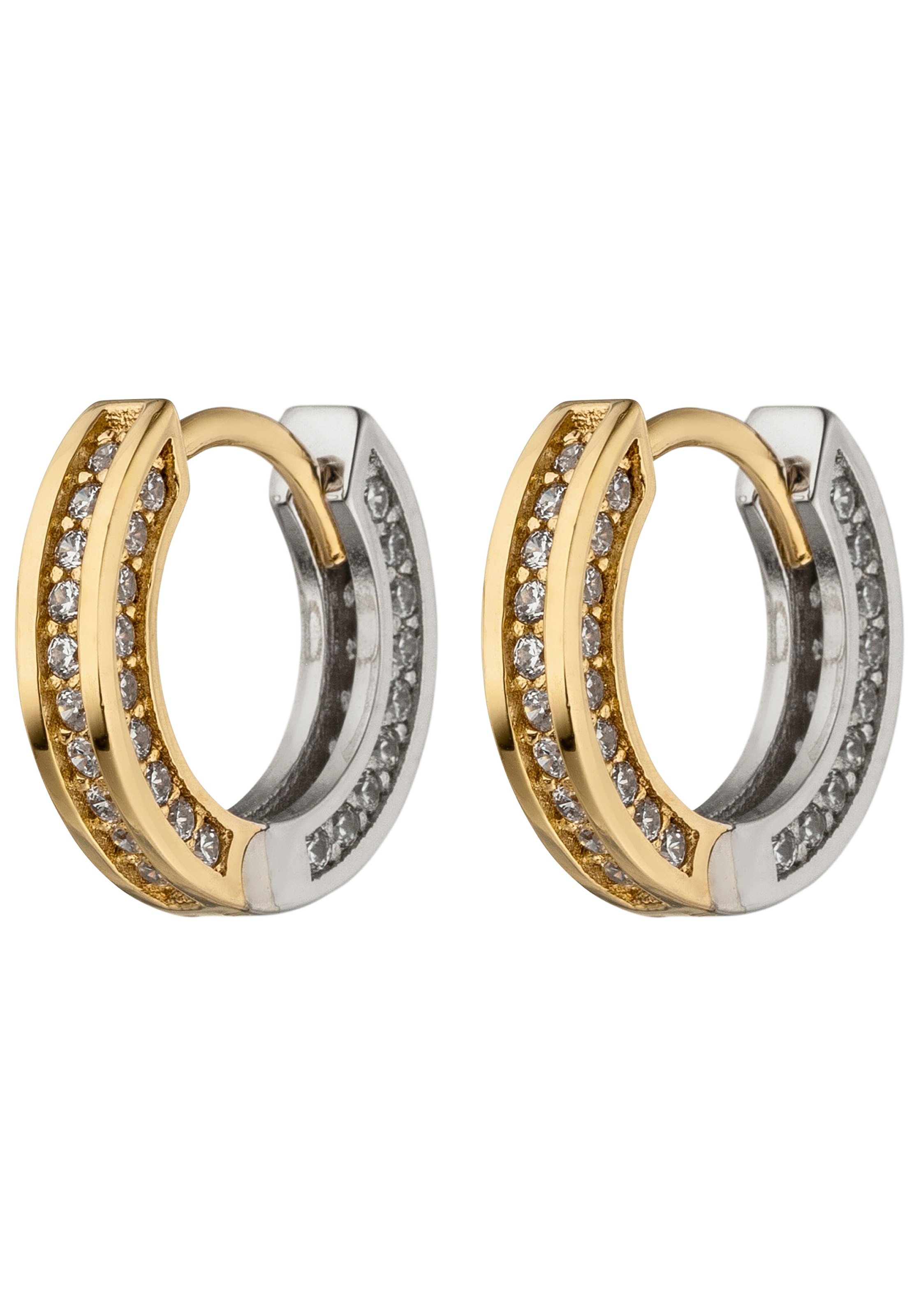 JOBO Paar Creolen »Ohrringe Goldohrringe 13 mm« 333 Gold bicolor mit 56 Zirkonia