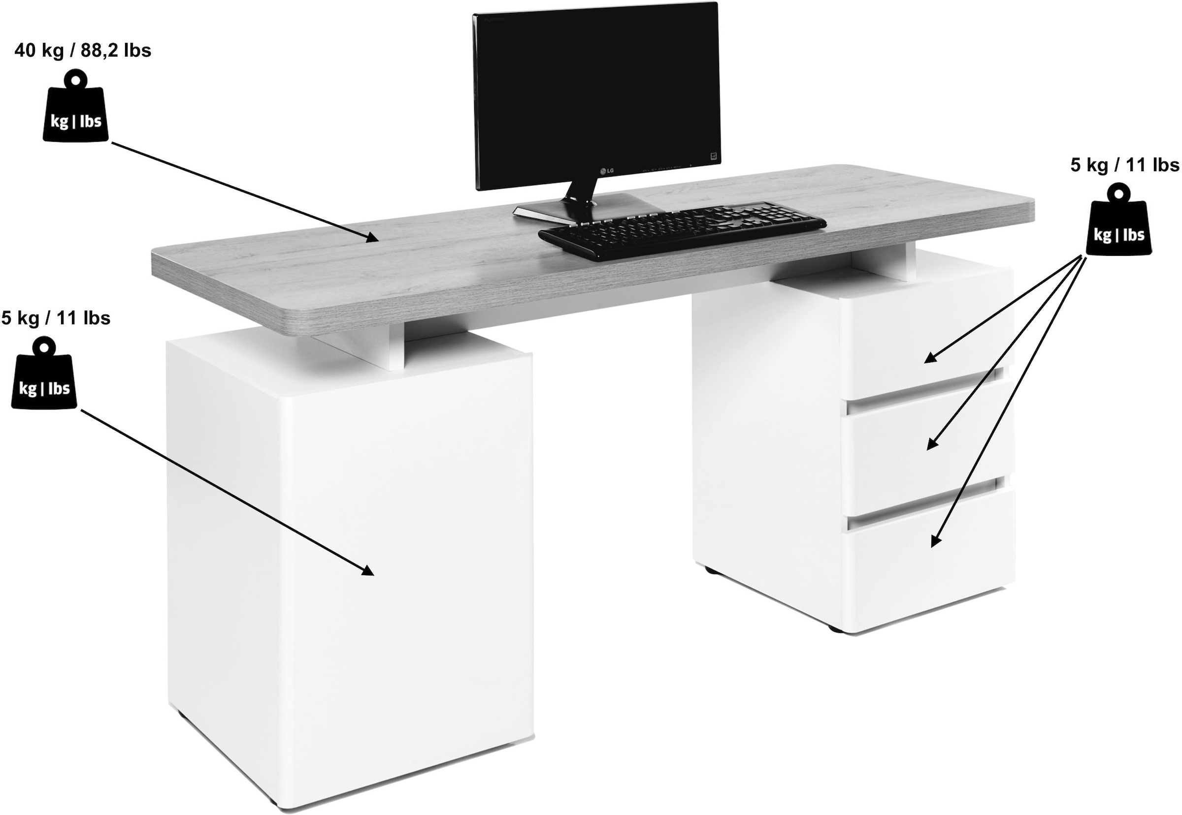 Jahnke Schreibtisch »CU-LIBRE C 250« wechselseitig montierbar, viel Stauraum, Breite 150 cm