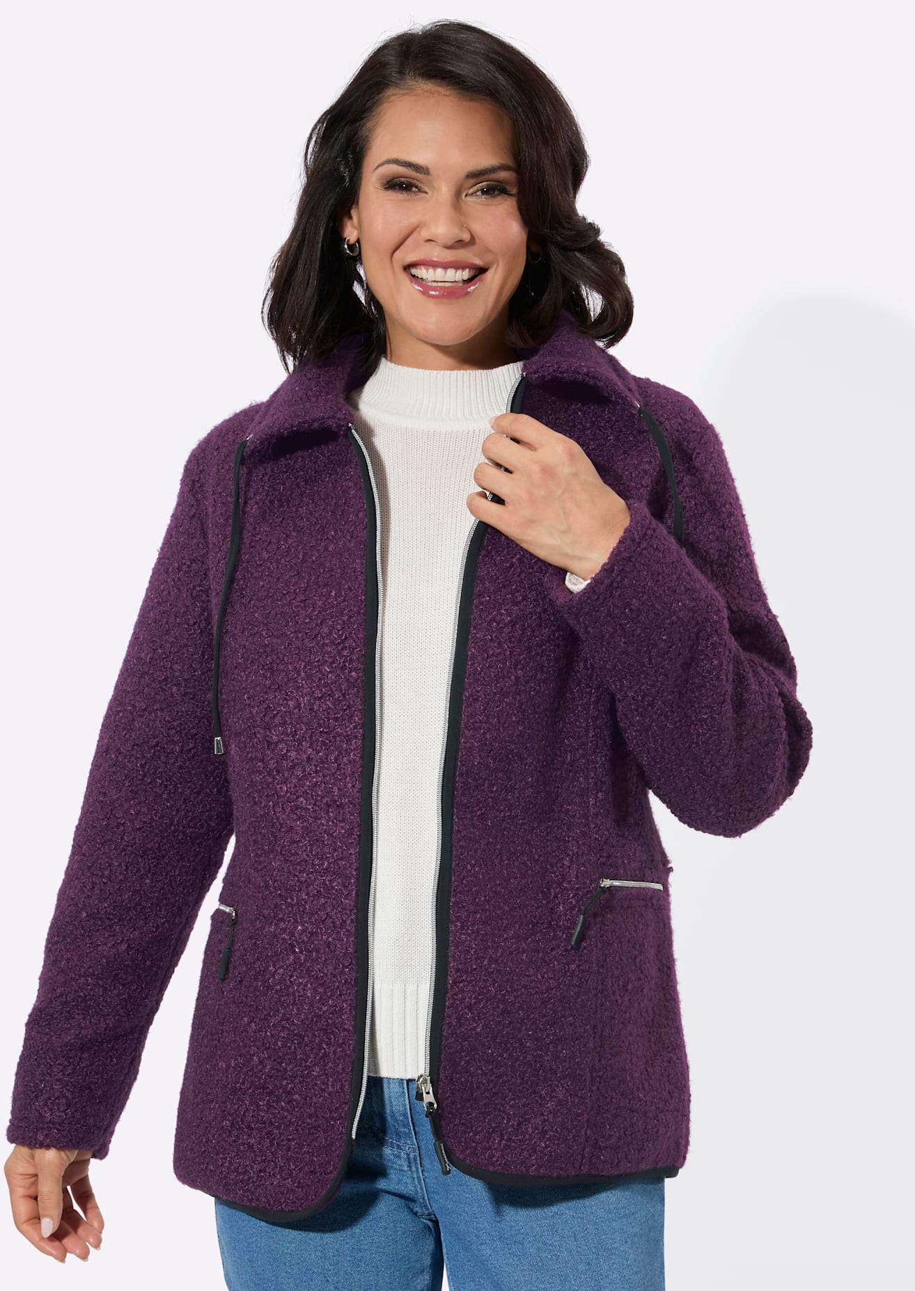 Casual Looks Bouclèjacke ohne Kapuze