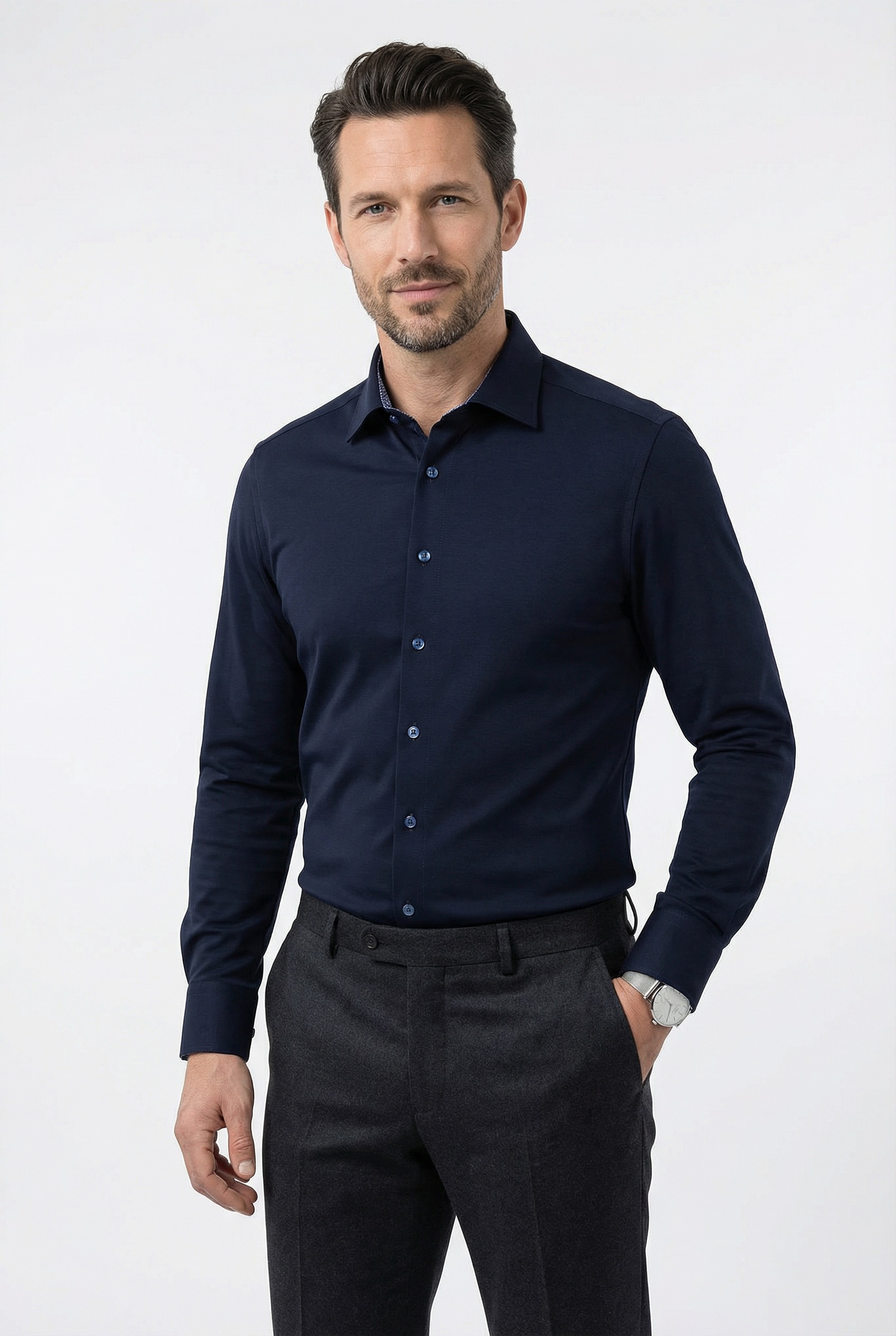 OLYMP Langarmhemd »24/Seven - Level Five« Jerseyhemd, Businesshemd, body fit, New York Kentkragen