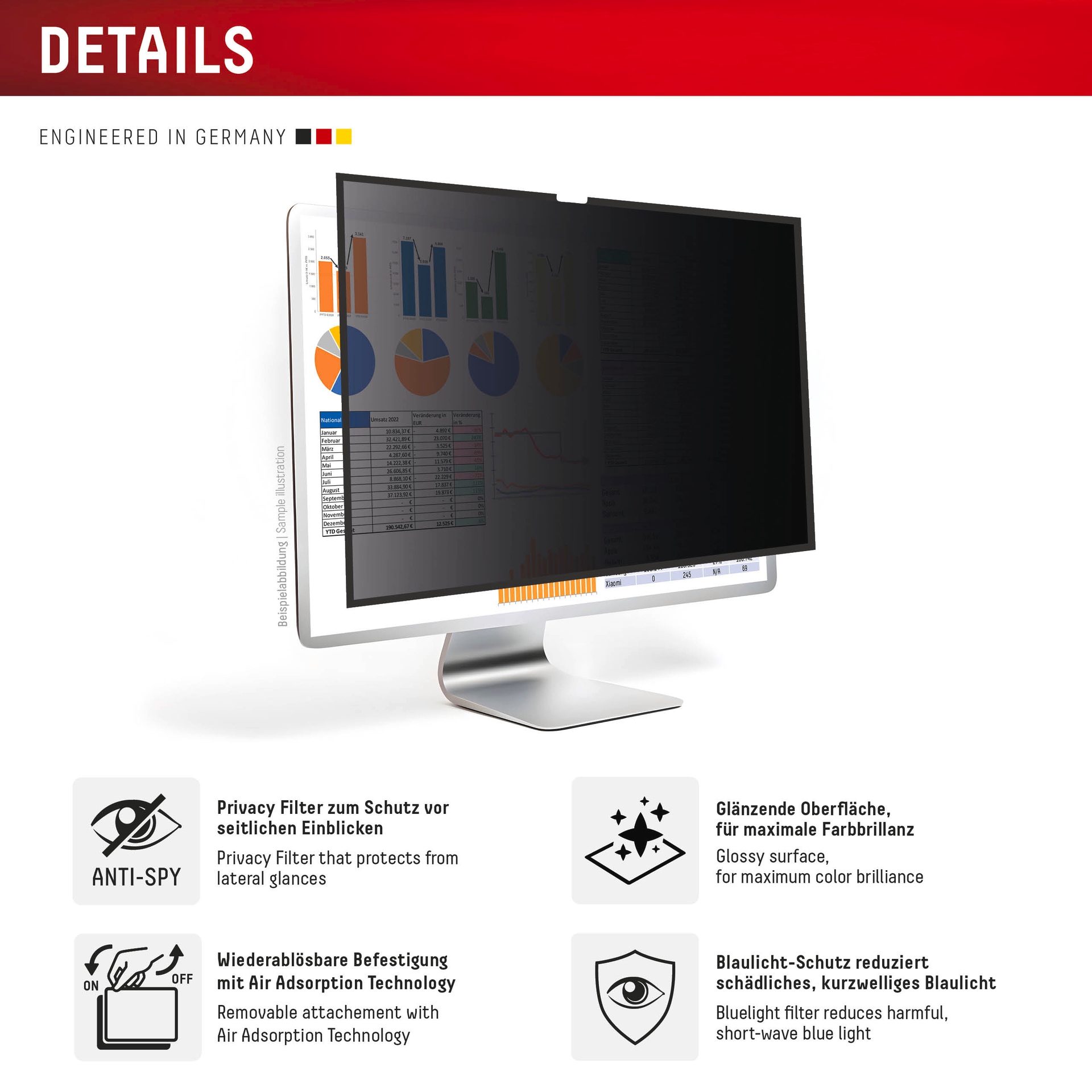 Displex Displayschutzfolie »Privacy Safe Blickschutzfilter«, für Apple Studio Display 27, Blickschutzfolie, Schutzfolie, Bildschirmschutz, kratz- & stoßfest