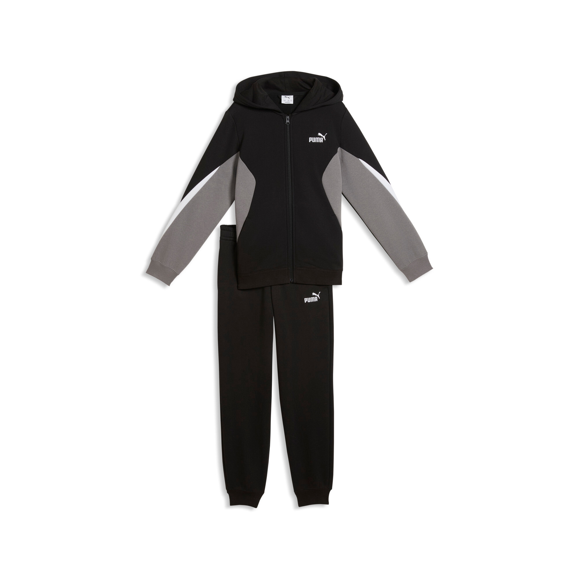 PUMA Trainingsanzug "ESS BLOCK FULL-ZIP SWEAT SUIT B" 2 2-teiliges Set, mit Reißverschluss am Oberteil, Regular Fit