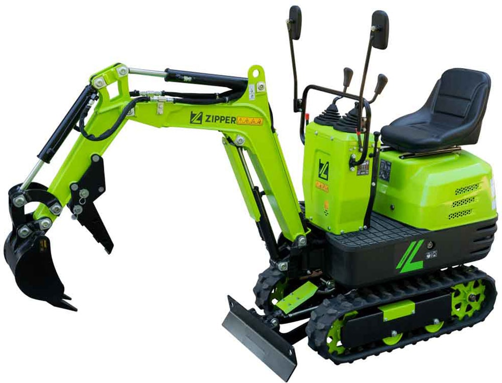 ZIPPER Minibagger Set,  6,3 kW Benzinmotor mit Elektrostarter