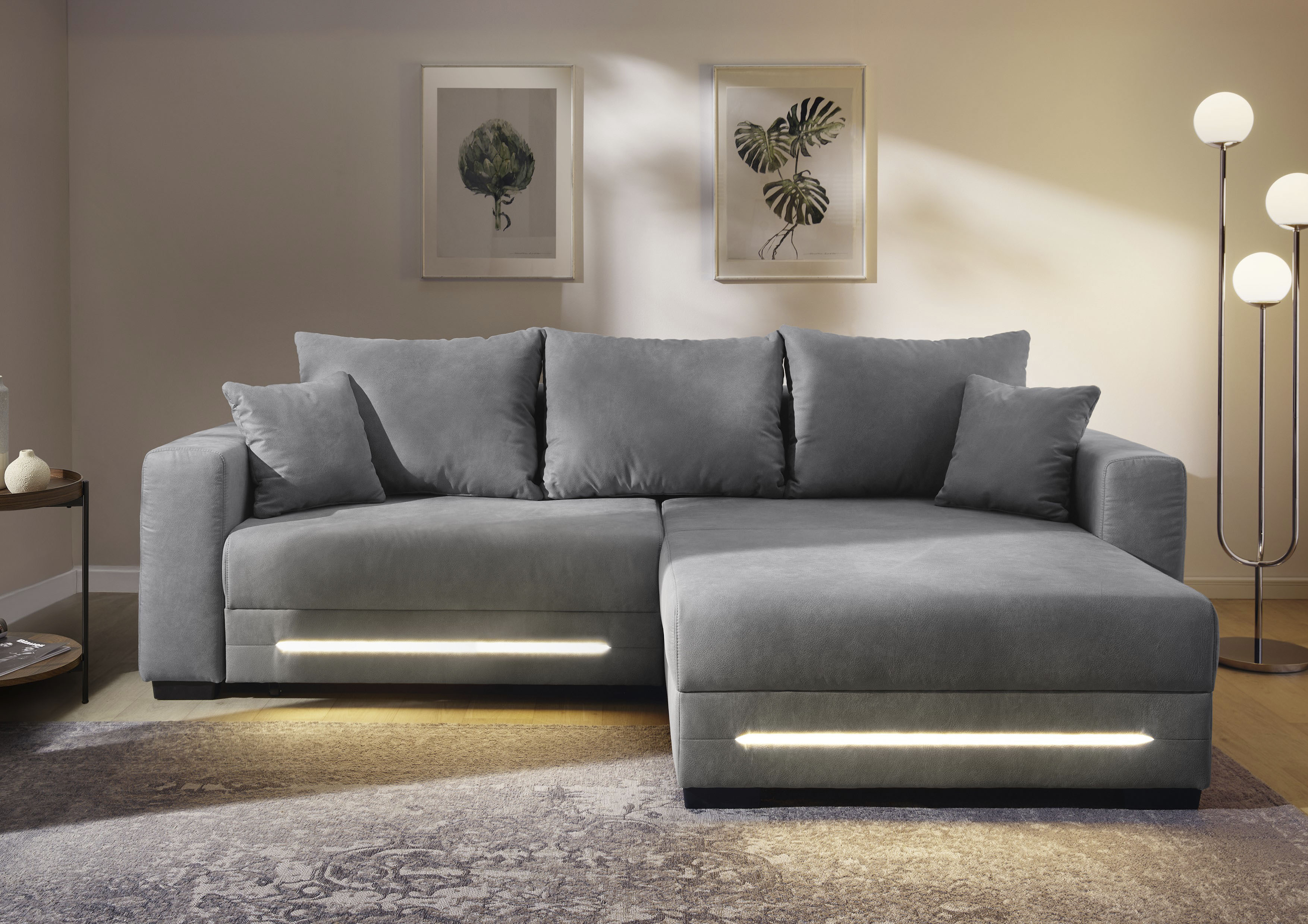 Jockenhöfer Gruppe Ecksofa "Spotlight XL L-Form, B: 261 cm" mit Schlaffunktion, Bettkasten, Licht & 2 Zierkissen