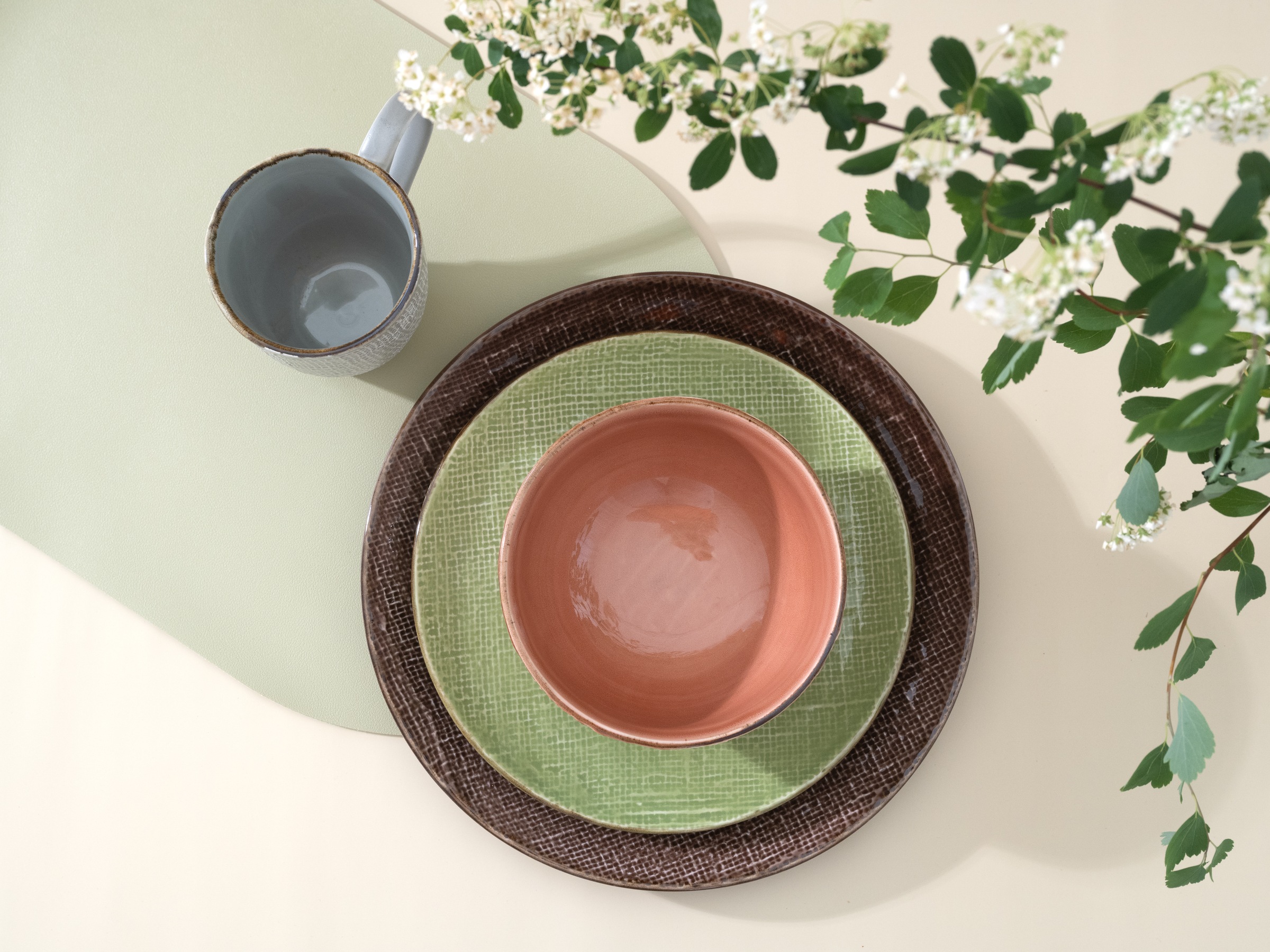 Thumbnail - CreaTable Kombiservice "Geschirr-Set Canvas" Service, Leinenstruktur, mediterrane Farben, 16 Teile, für 4 Personen