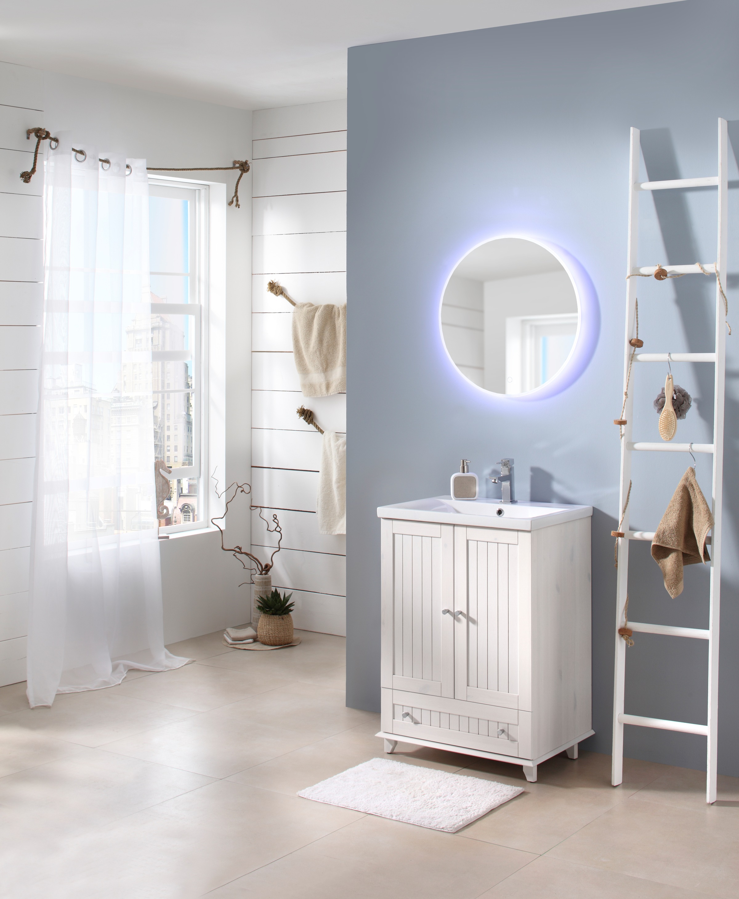 welltime Waschtisch "Venezia" Badmöbel, aus massiver Kiefer, mit Keramikbec günstig online kaufen