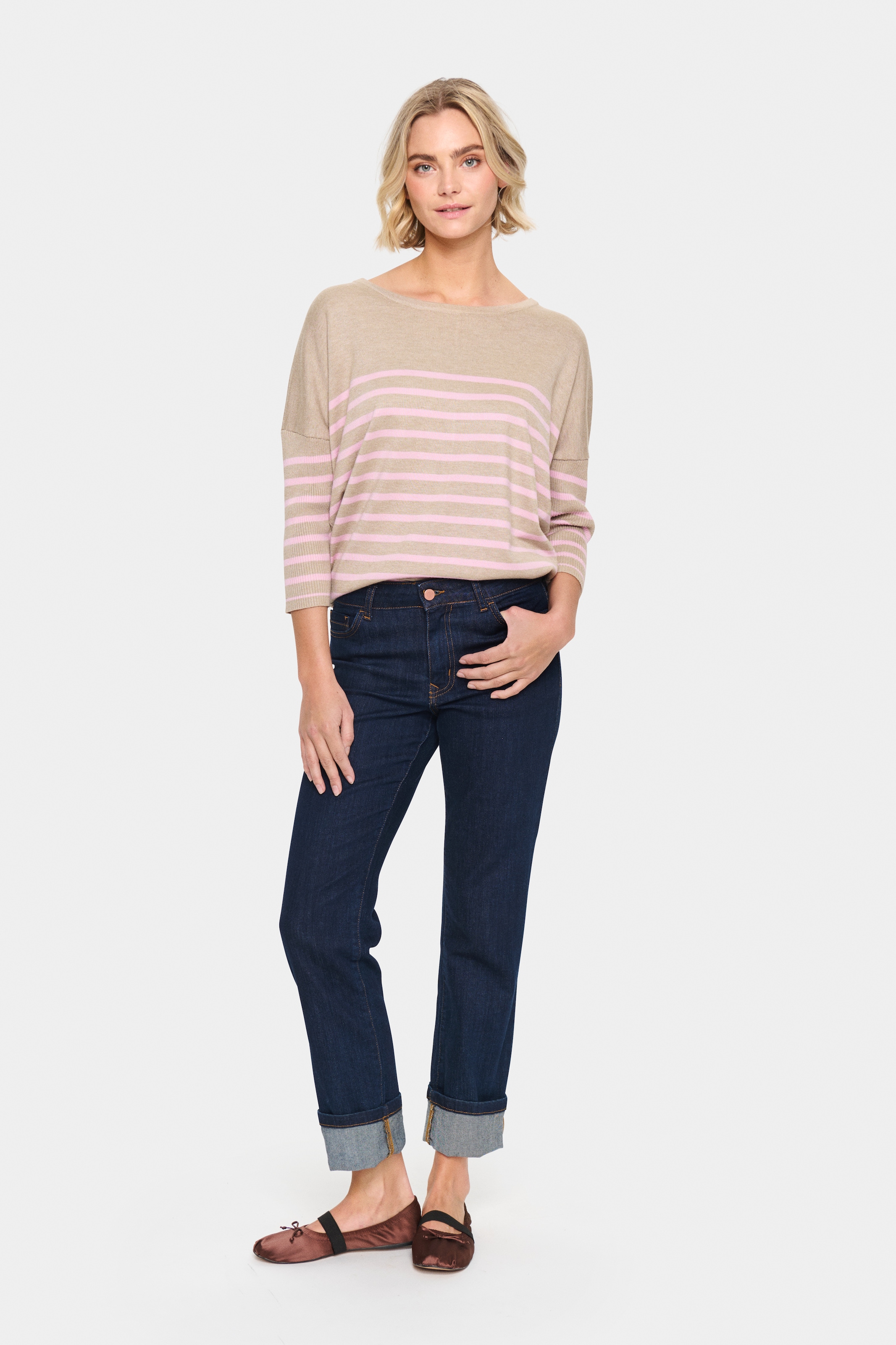 Saint Tropez Strickpullover »MilaSZ R-neck Stripe« Oversize Fit, Feinstrick, Viskosemischung