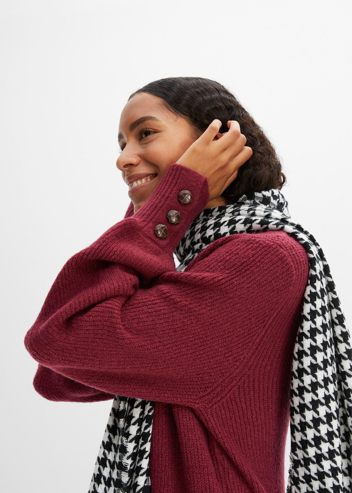 bonprix Longpullover »Longpullover mit Knöpfen« aus Polyacryl, Polyester und Elasthan, mit Rundhalsausschnitt