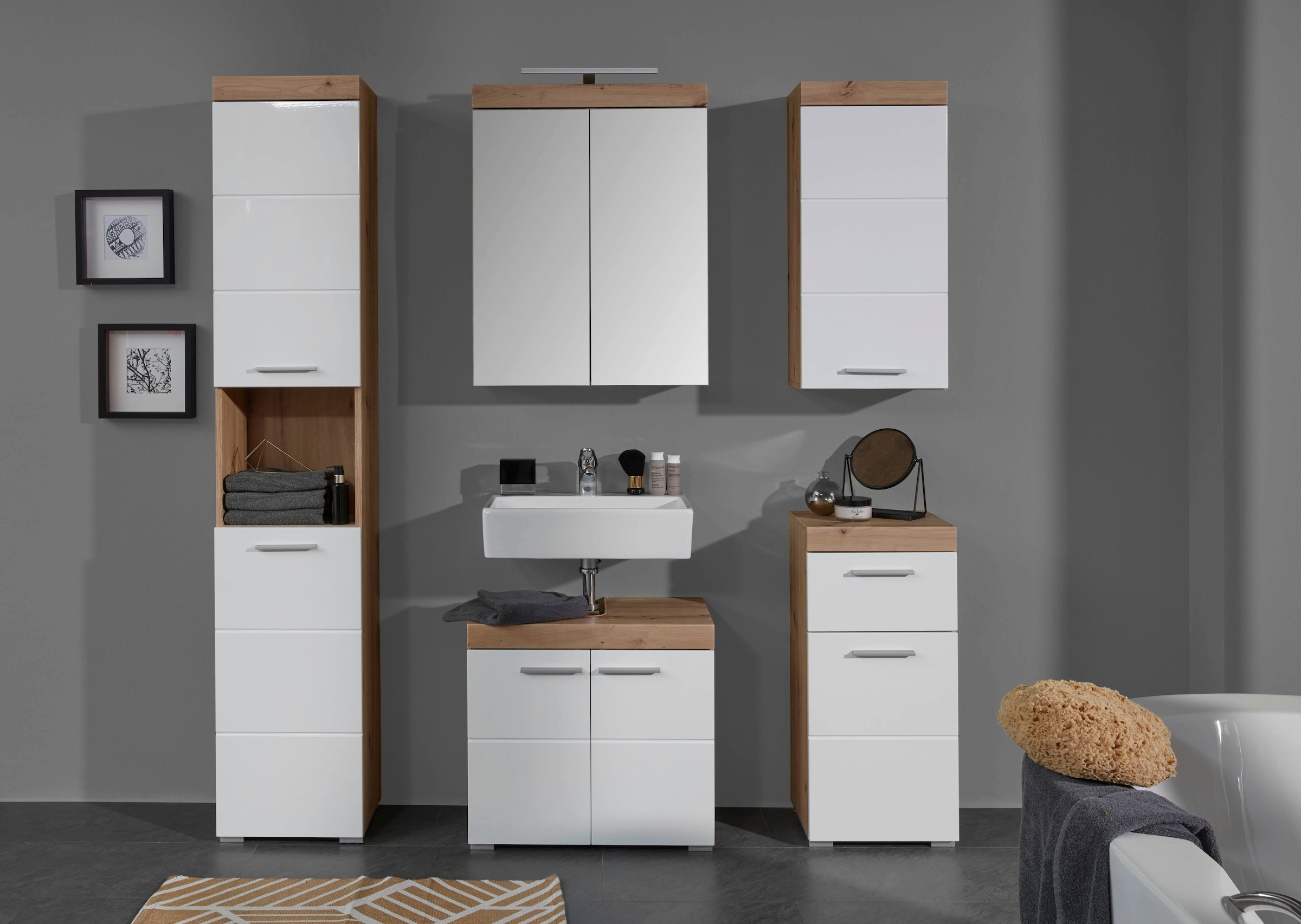 welltime Badmöbel-Set "Avena", (Set, 5 St.), Hochschrank, WBU, Spiegelschra günstig online kaufen