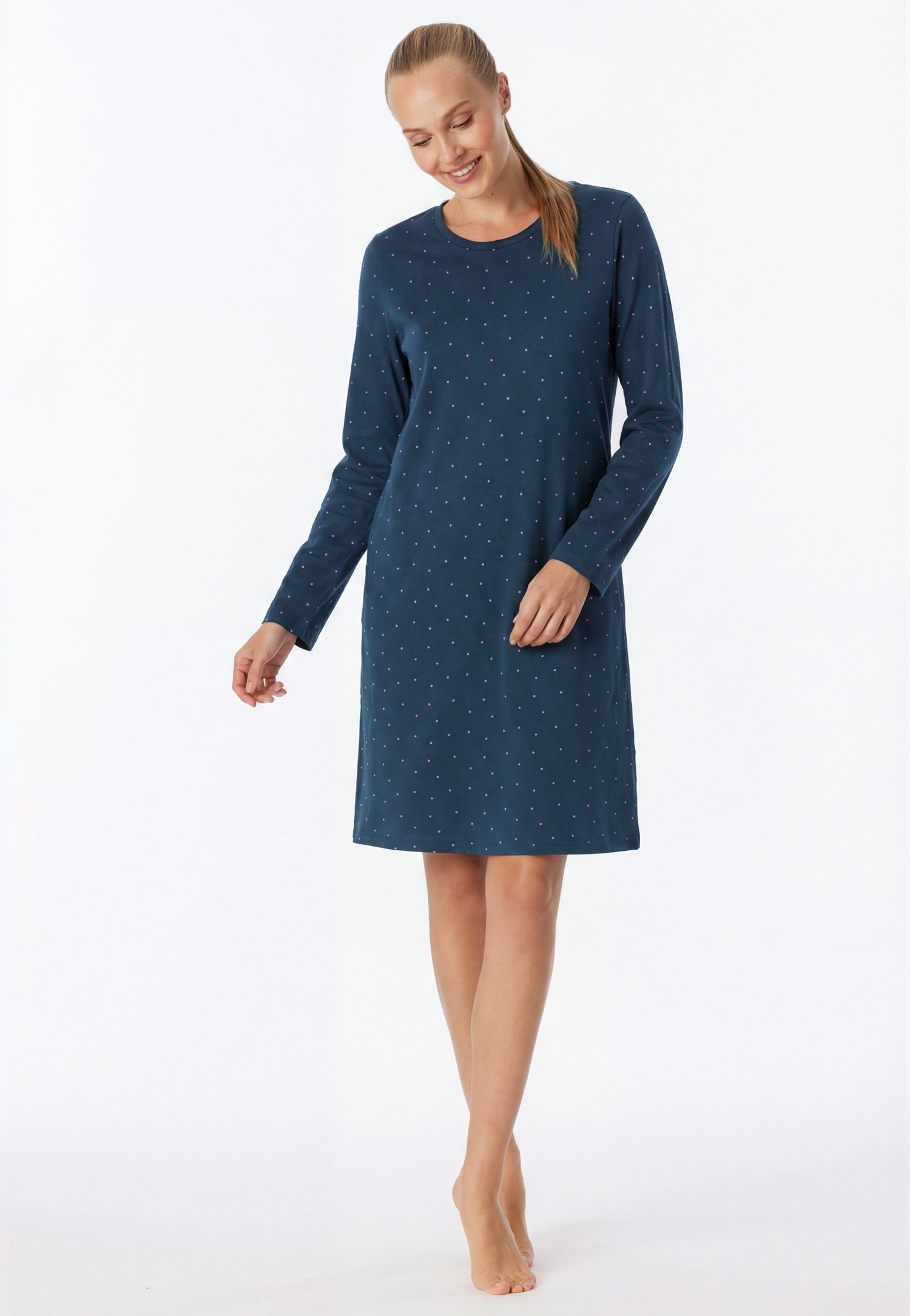 Schiesser Nachthemd »Casual Essentials« Seitennahttaschen mit langen Ärmeln, seitlichen Taschen, Baumwolle, Rundhalsausschnitt