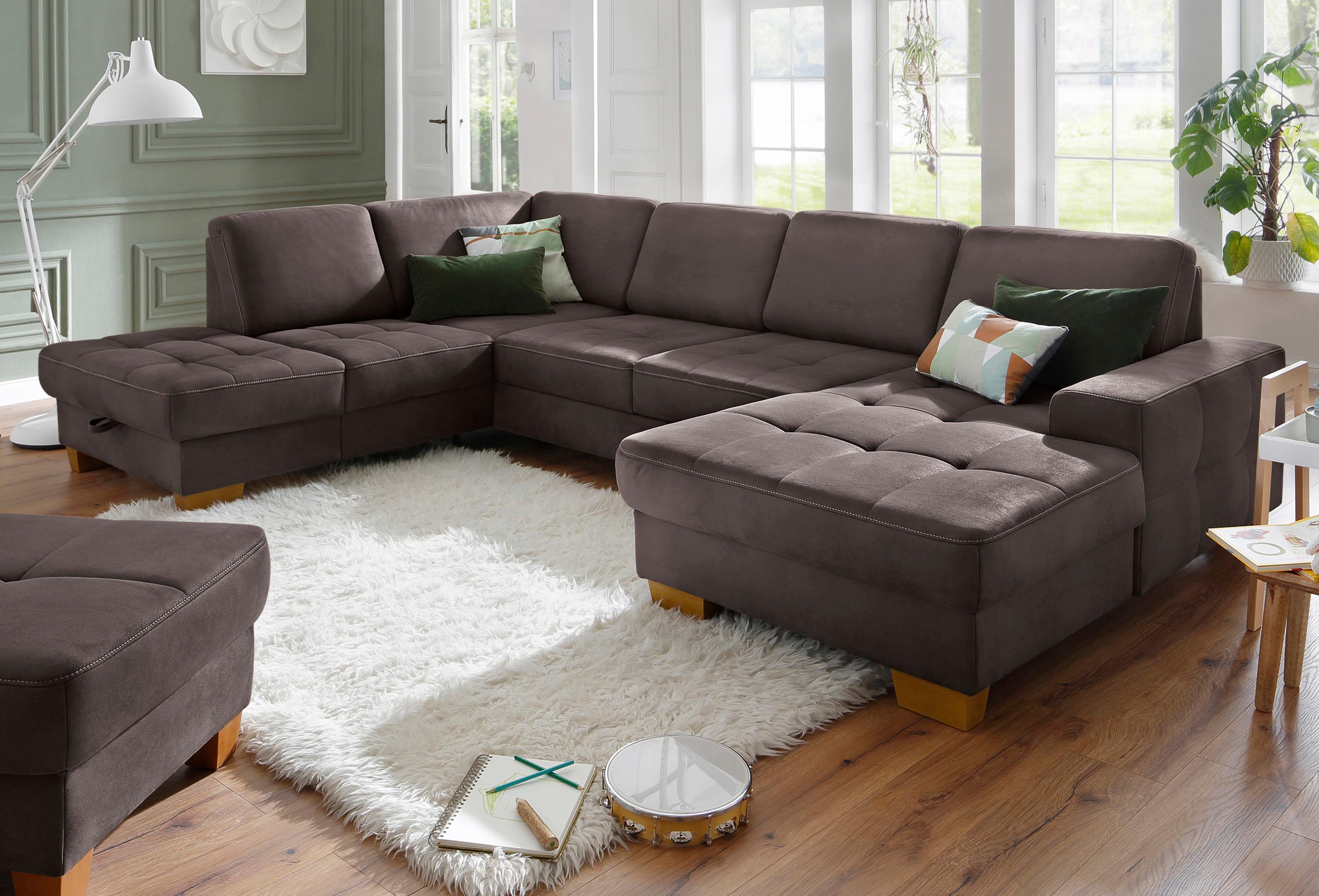 OTTO home Wohnlandschaft "Puccini U-Form" mit Federkern, Sitztiefenverstellung, Kontrastnaht