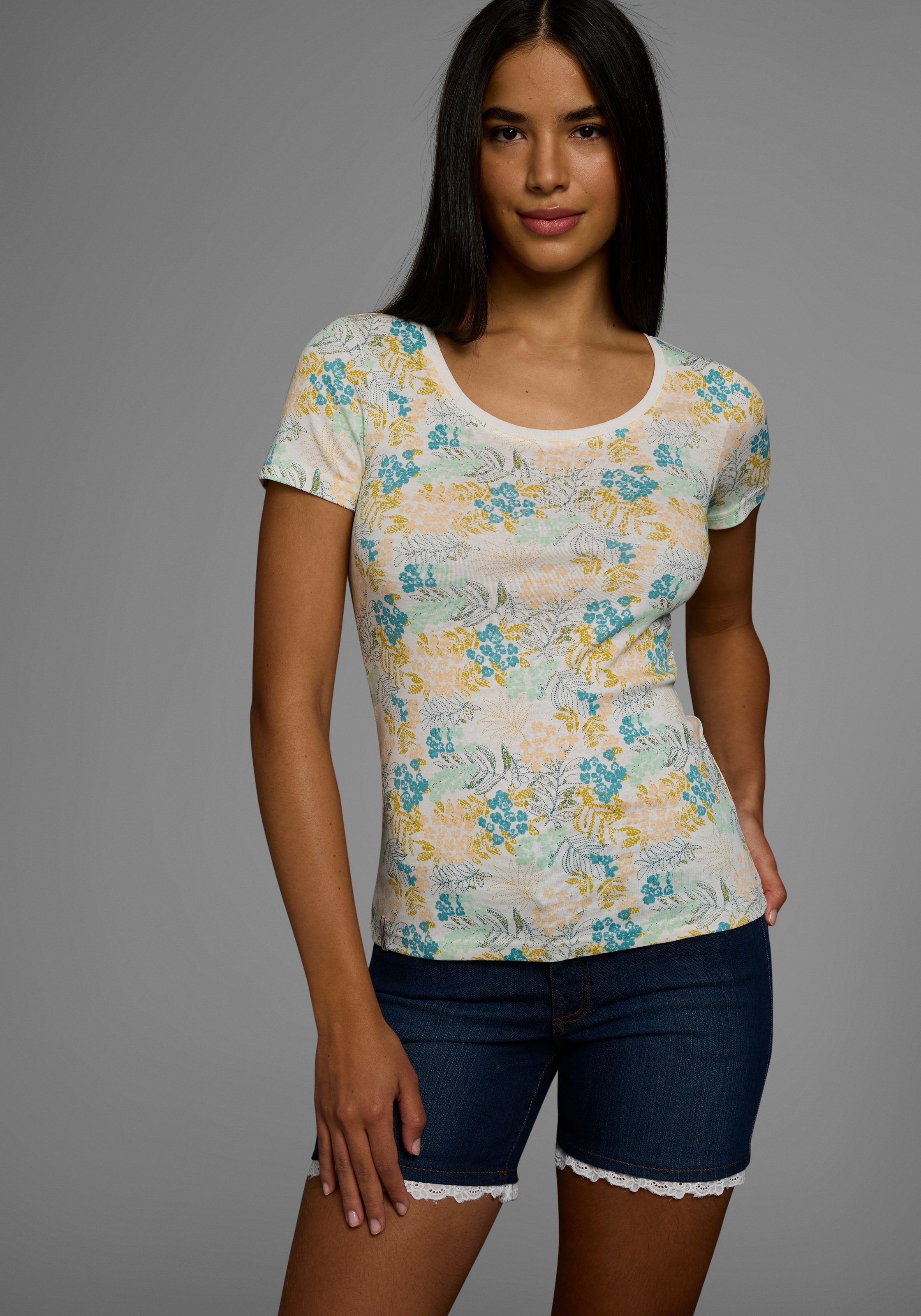 KangaROOS Kurzarmshirt, mit geblümten Allover-Print günstig online kaufen