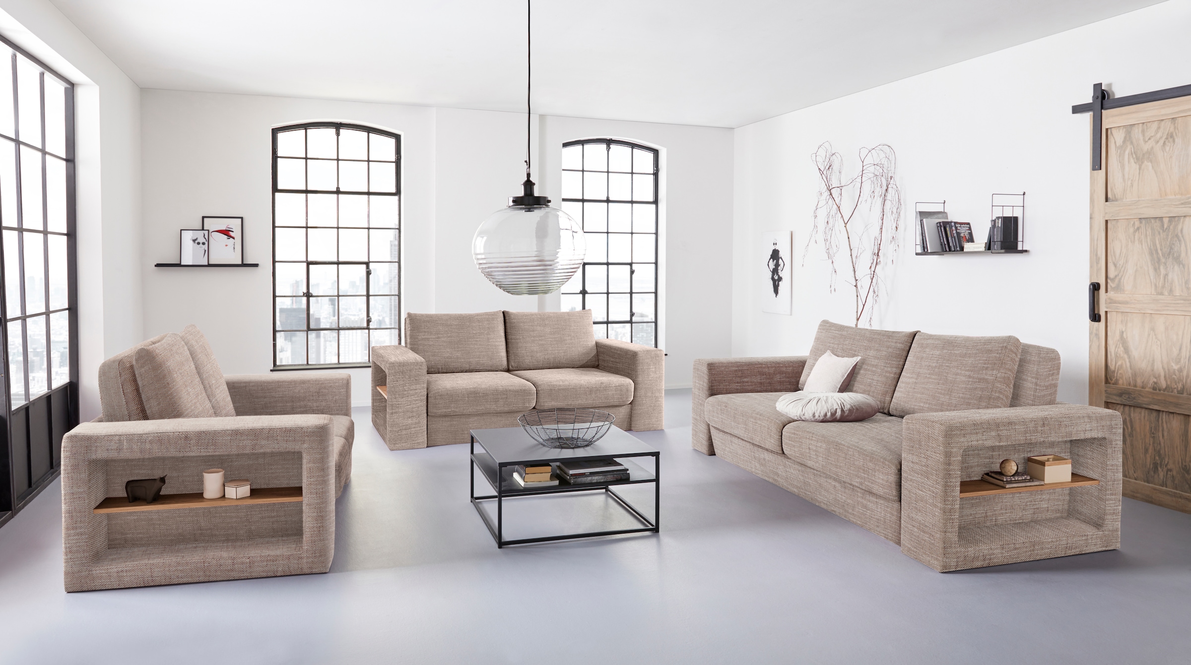 LOOKS by Wolfgang Joop 3-Sitzer »Looksvb«, Verwandlungssofa: aus Sofa wird Sofa mit 2 Hockern, mit Regalfunktion