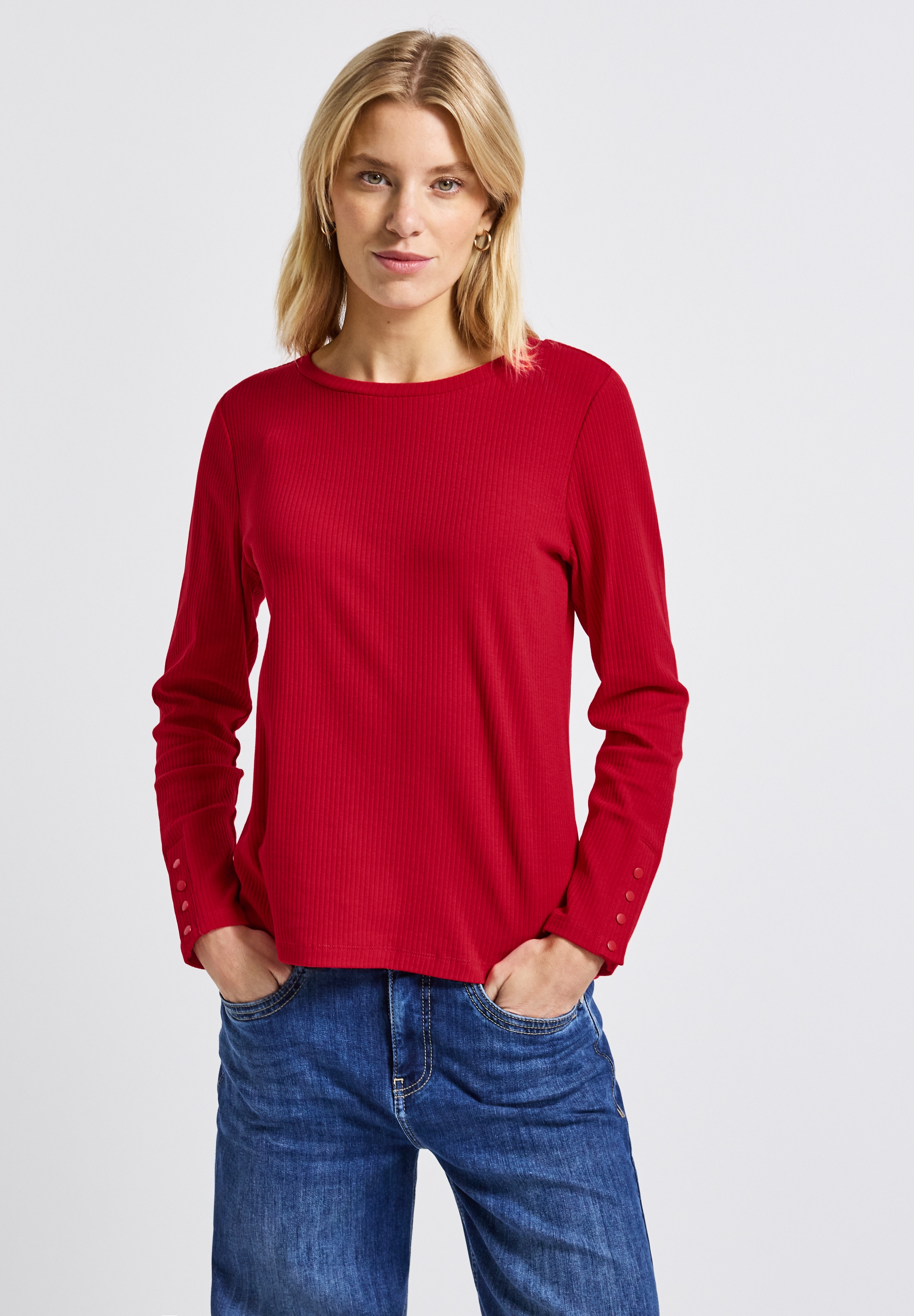 STREET ONE Langarmshirt, aus Baumwolle mit Stretchante günstig online kaufen