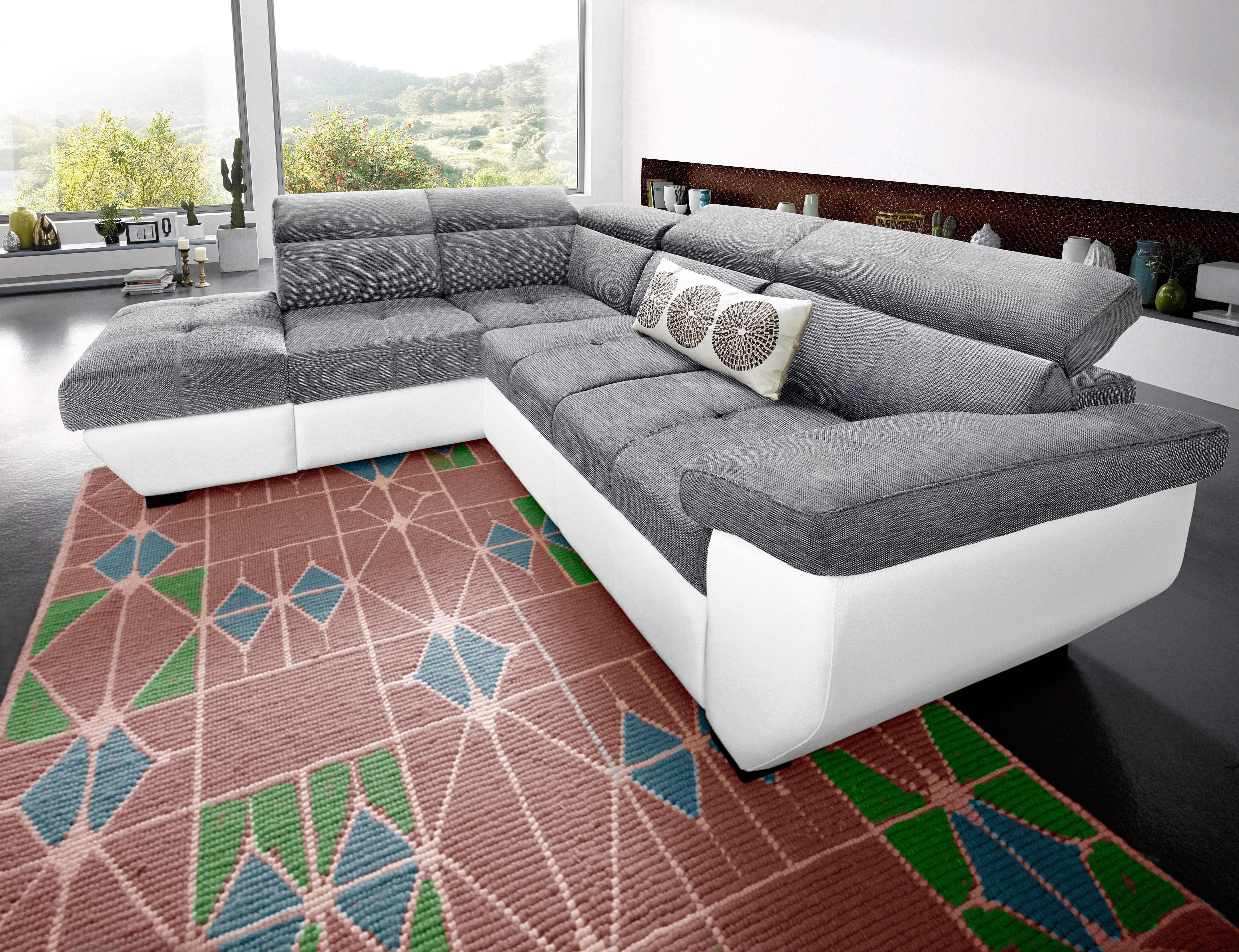 COTTA Ecksofa "Speedway L-Form, B: 262cm, moderne Couch, bequeme Wellenunterfederung," Kopfteilverstellung, optional Schlaffunktion & Bettkasten