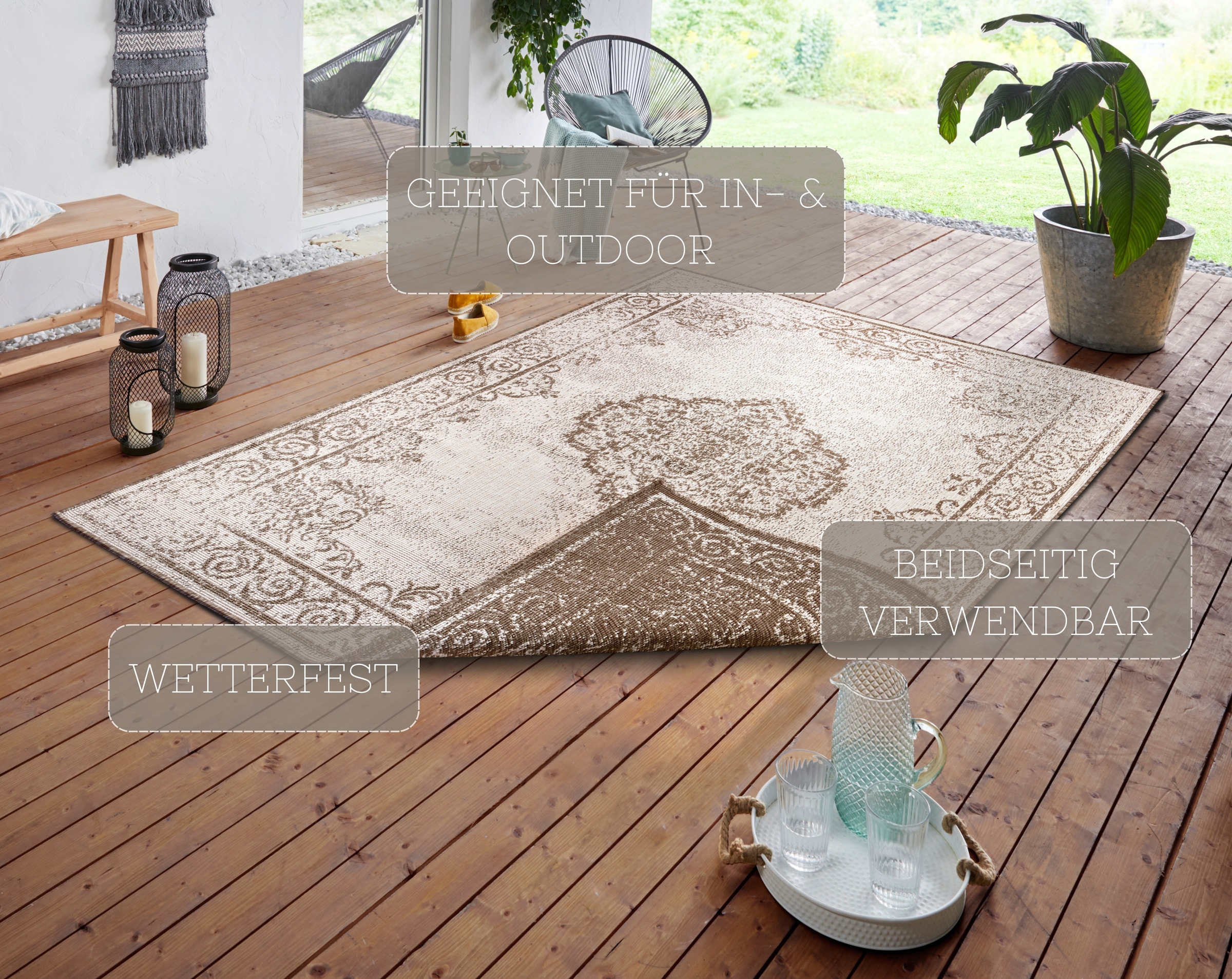 Thumbnail - NORTHRUGS Teppich "CEBU Wendeteppich", rechteckig, 5 mm Höhe, In-& Outdoor, Wetterfest, Balkon, Wohnzimmer, Wasserfest, ...