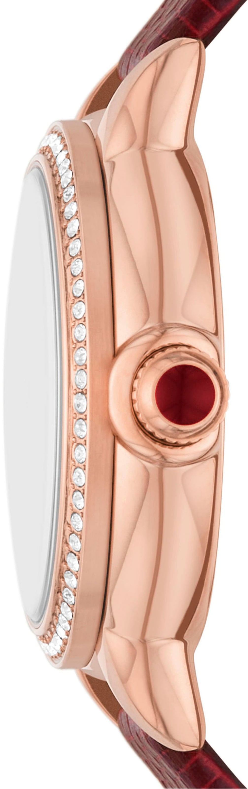Emporio Armani Quarzuhr, Armbanduhr, Damenuhr, Lederarmband, analog, Glassteine