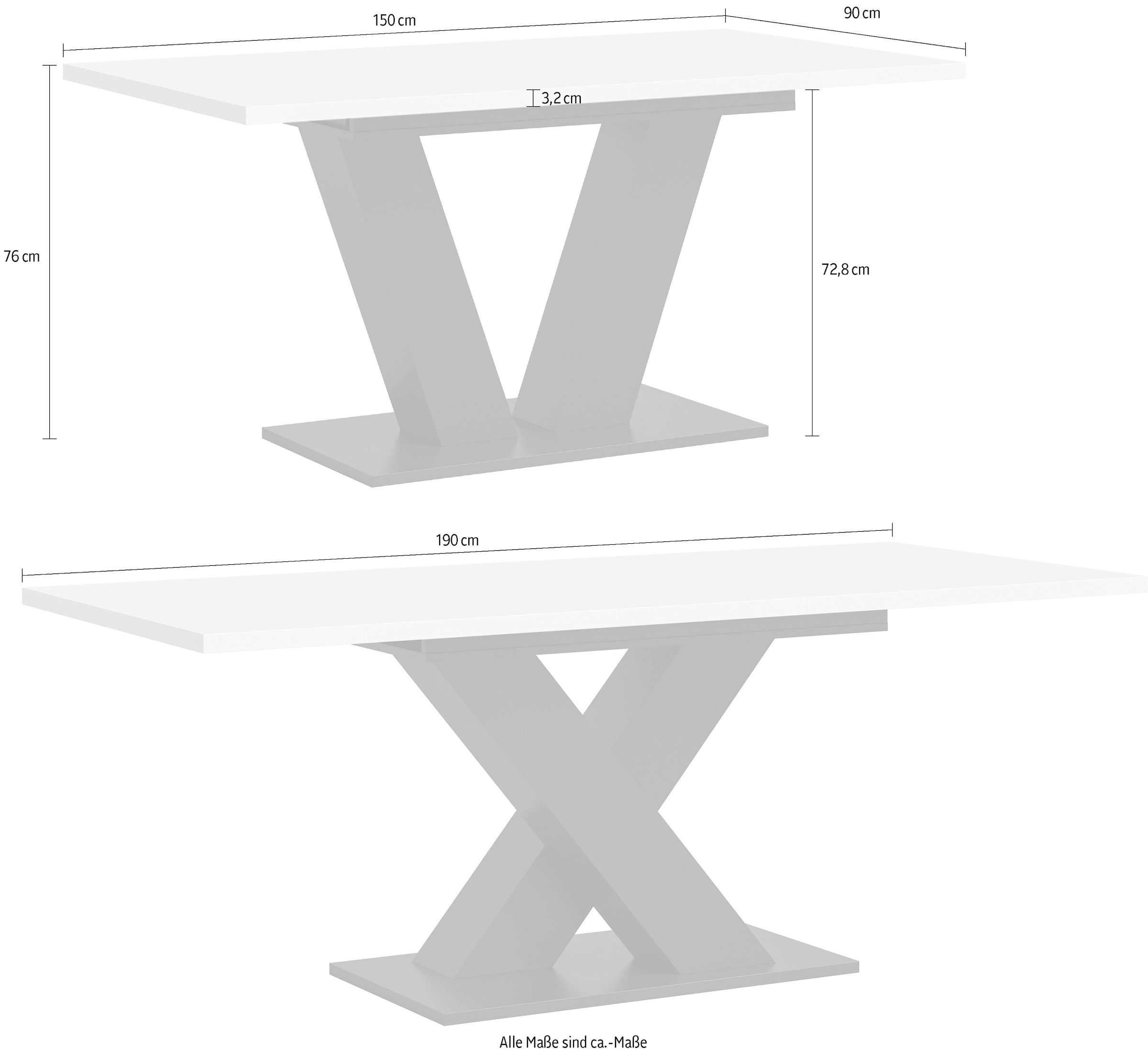 INOSIGN Esstisch »Motus, ausziehbar 150 -190 cm, inklusive 40 cm Einlegeplatte«, X-Gestell mit Bodenplatte, Tisch, Küchentisch, Esszimmer, Küche